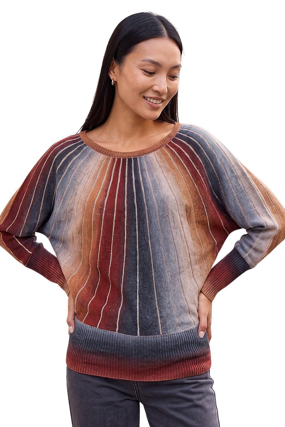 Roman Originals Women's Rust Diamante Embellished Jumper Sparkly Sequin Sweater Batwing Autumn Winter Knit Knitwear Glittery Shiny Casual Evening Going Out Party - Size S
