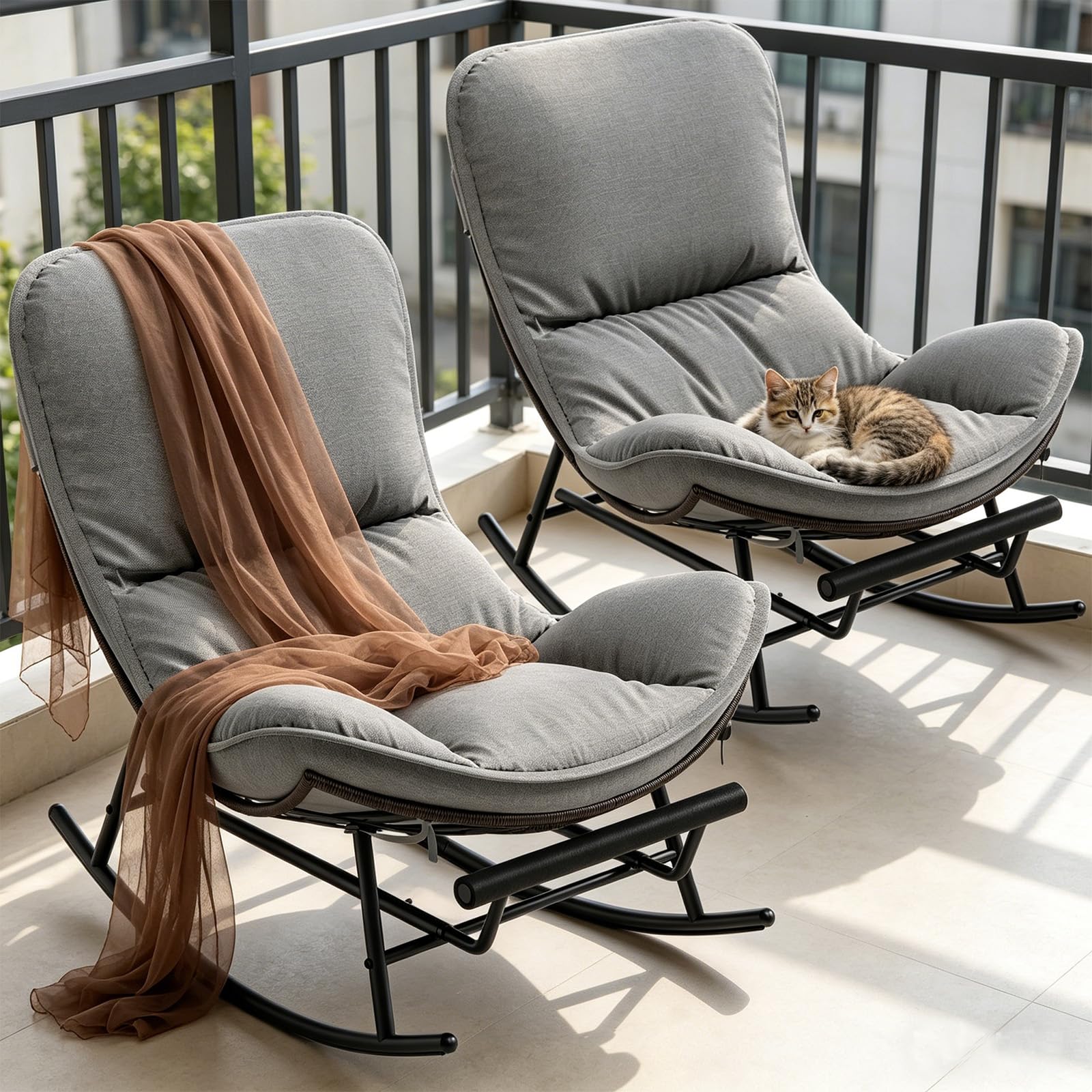 Fauteuil à bascule de jardin Fiutazge avec repose-pieds extensible gris set de 2