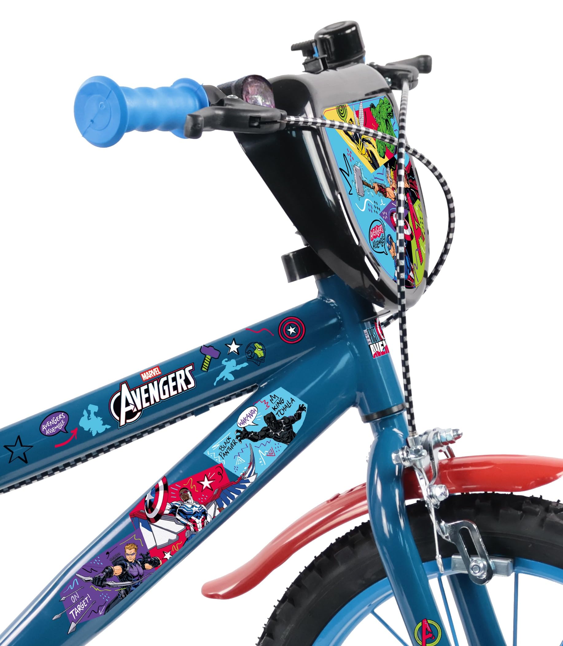 Disney Vélo 16 Pouces Avengers avec Garde-boues, Carter de Protection, Plaque Avant décorative, bidon arrière et stabilisateurs Inclus.