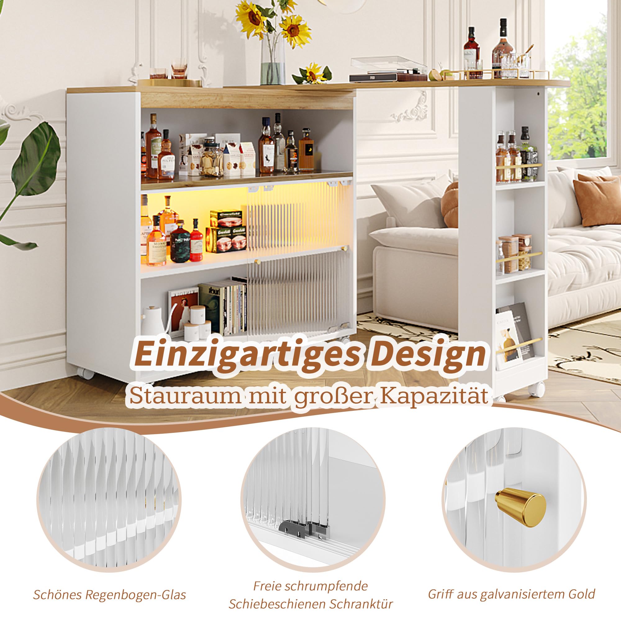 Refined Ausziehbarer Bartisch - Sideboard Mit Stauraum 138-204cm