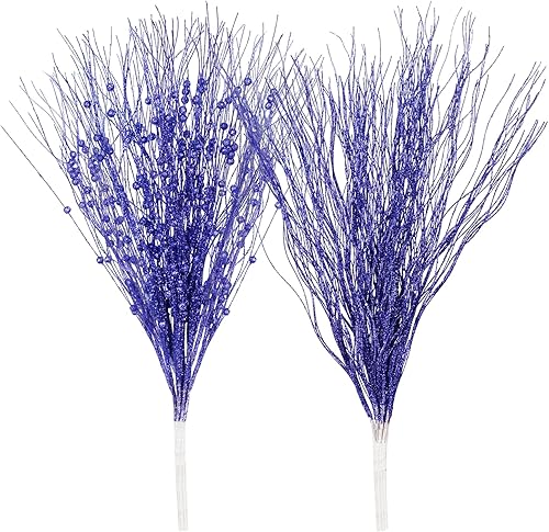 Miniatura 8 de SLK - Paquete de 16 adornos de tallo de bayas artificiales con purpurina, ramitas decorativas de Navidad, púas, ramas para árbol, corona, jarrón