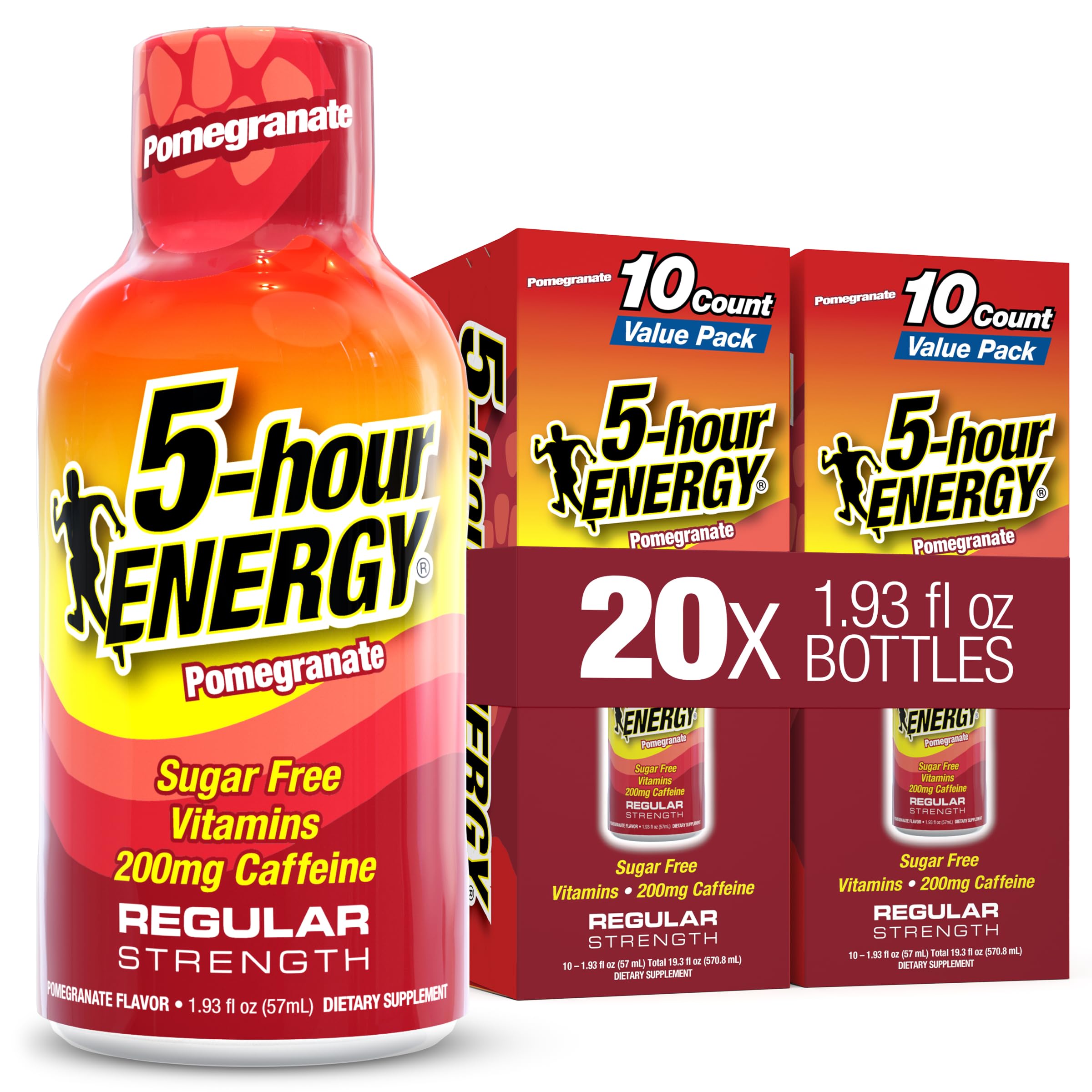 5-hour ENERGY POMEGRANATE Flavor, 20 Count, Regular Strength Energy Shot Pomegranate 20 Bottles – Single Flavor