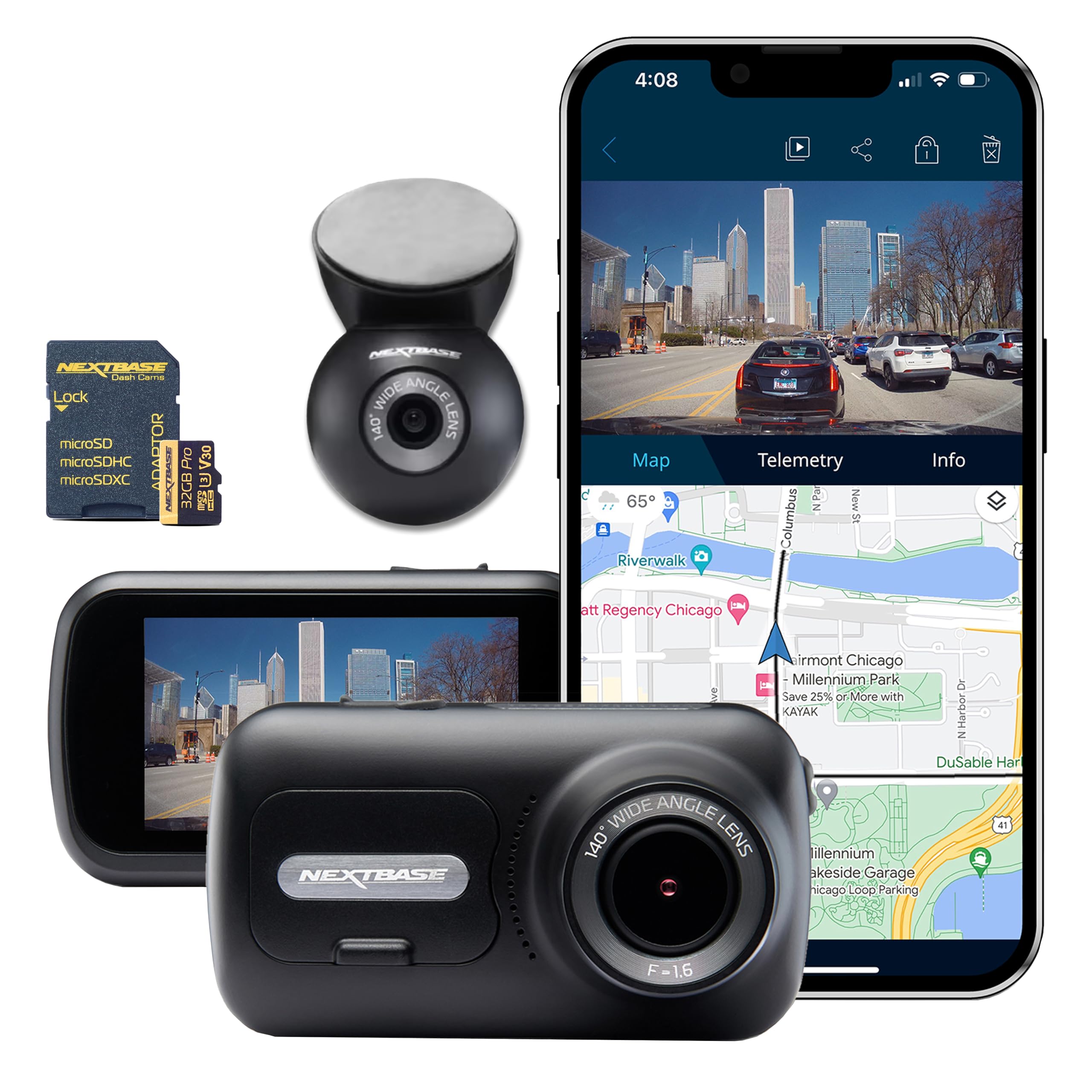 Nextbase 322GW Dash Cam Front + Rear Window Camera + 32GB SD Card - Small with App - Full 1080p/60fps HD in Car Camera- WiFi Bluetooth GPS-SOS Emergency Response, Parking Mode