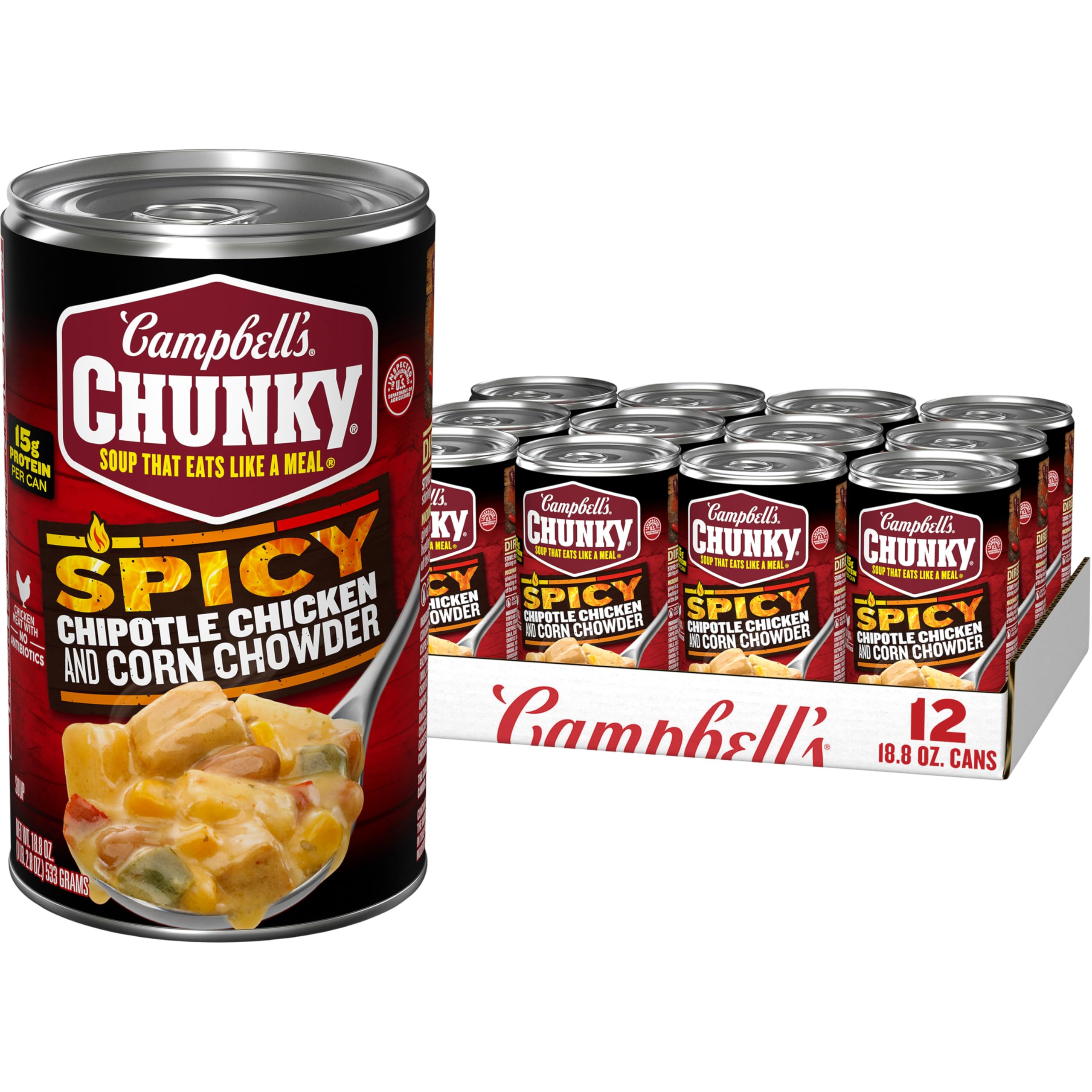 Soup, Chipotle Chicken Corn Chowder Soup, 18.8 oz Can (Pack of 12)