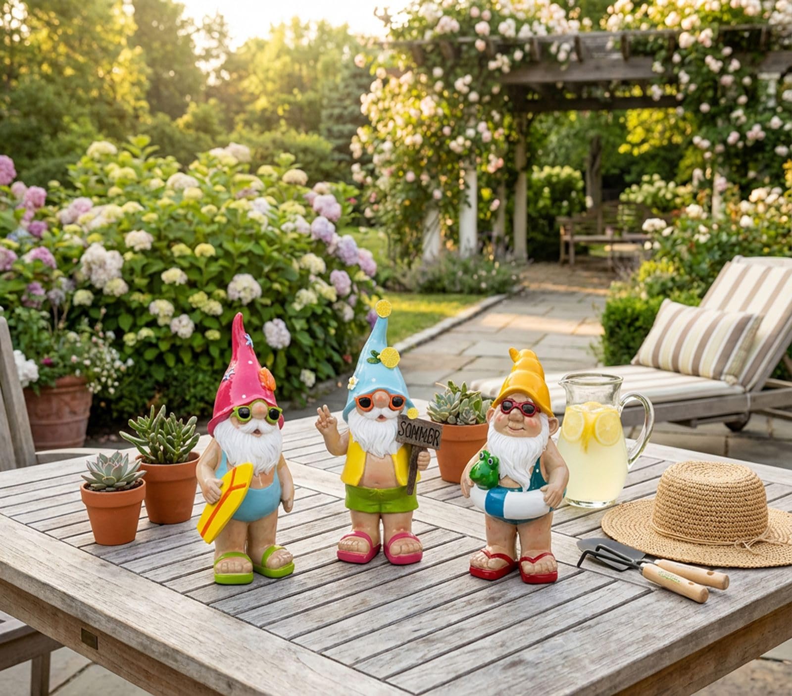 formano 3er Set Gartenzwerge lustige Gartendeko Figuren aus Kunststein handbemalt 24 cm Gartenfiguren mit glänzender Oberfläche für Garten Terrasse Balkon, dekorative Outdoor Zwerge
