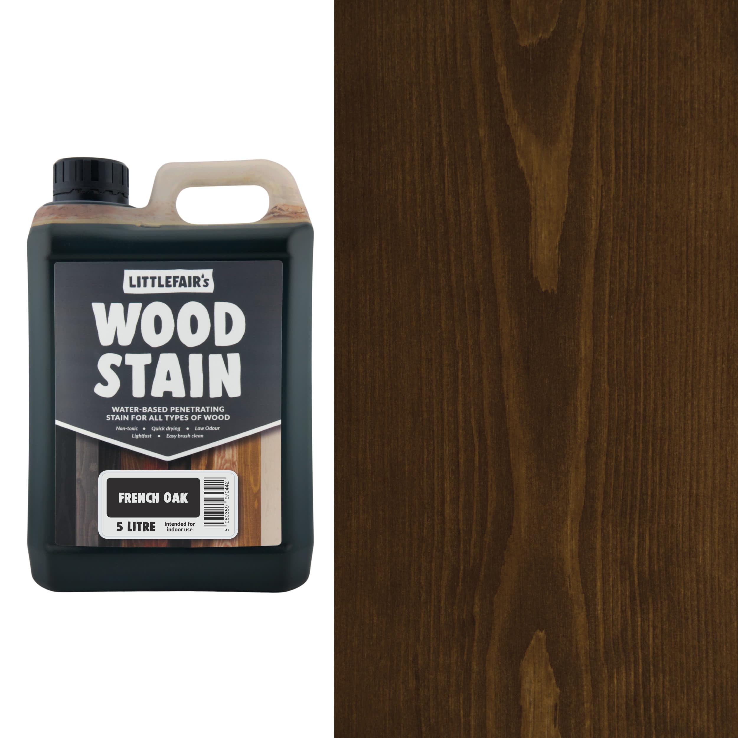 Littlefair's French Oak Wood Stain Water-Based - (French Oak) – Non-Toxic, Eco-Friendly & Quick Drying - Easy-To-Apply, Concentrated Formula For All Wood Types – 5 Ltr
