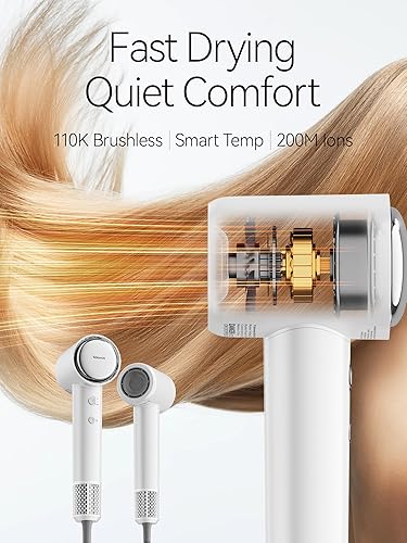 Miniatura 2 de Tideway Secador de pelo, secador de pelo con difusor, Ionic Professional de alta velocidad 1500 W de bajo ruido, motor sin escobillas de 110,000