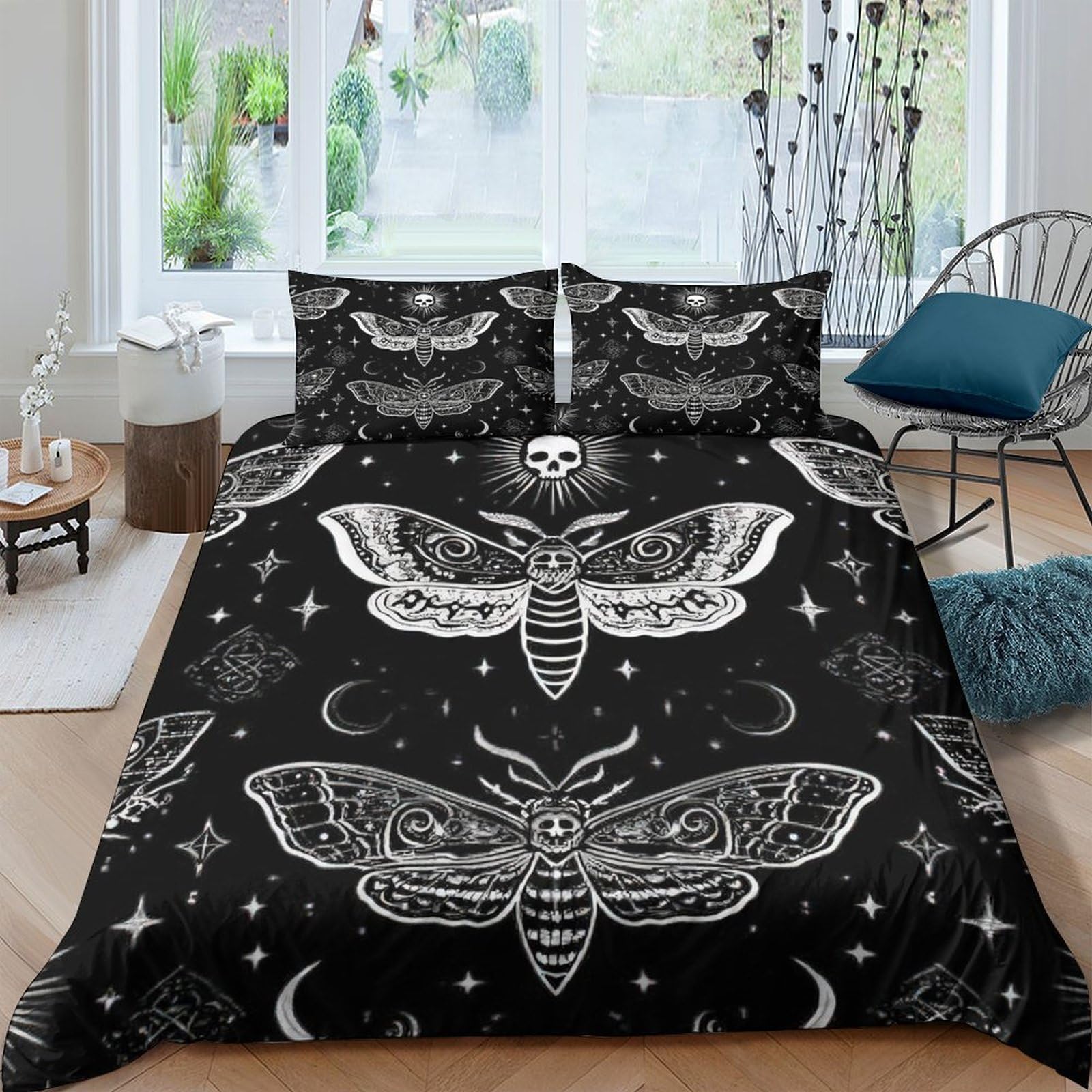 Ctjqhvkz Style-8 3D Printed Gothic Moth Fitted Sheet Microfiber Soft Black Celestial Bed Cover For Bedroom Dorm Mattress Decor Single（135X200cm）