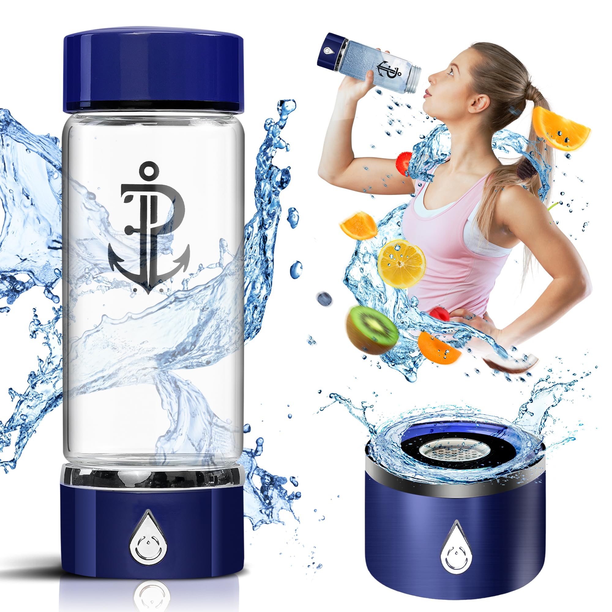 Hydrogen Water Bottle Generator | Durable SPE PEM Electrolysis Technology Hydrogen Water in 3 Min | Portable Water Quick Ionizer Machine for Home, Office, Travel, Exercise, Daily Use & Gifts (Blue)