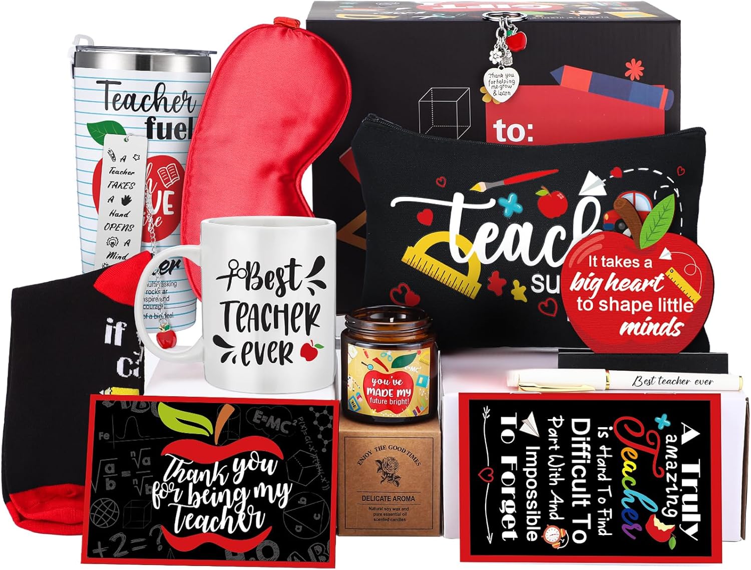 13 Pcs Teacher Appreciation Gifts Bulk, Teacher Gifts for Women Box Thank You Gift Basket for Teachers Appreciation Week Birthday Graduation Christmas Back to School(Bright)