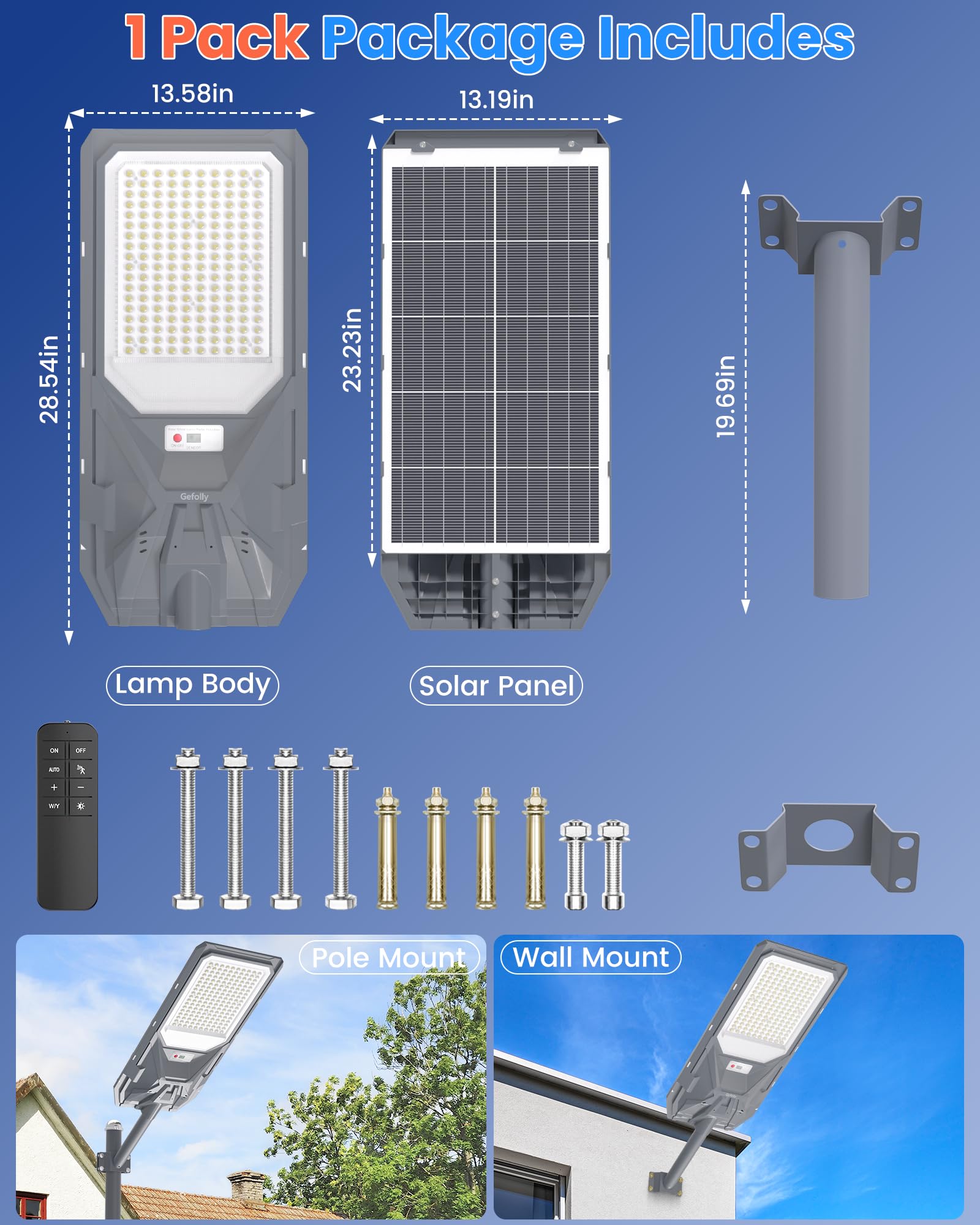 Gefolly SL-5800W Lampadaire Solaire Extérieur, LED Lampe Solaire Extérieur