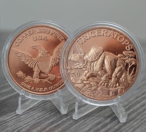Miniatura 33 de Giganotosaurus Dinosaur 1 oz Pure .999 Copper Round Collecticble 39mm Challenge Coin in Capsule - COA by Heavenly Metals