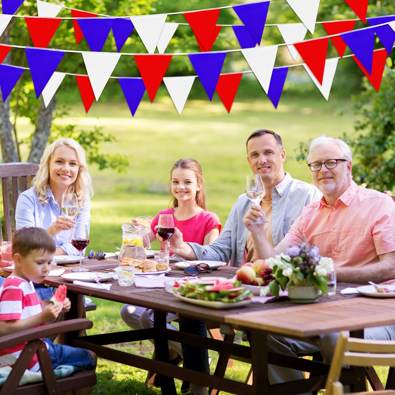 100 Feet Red Blue White Pennant Banner Flags String Triangle Bunting Flag for 4th of July Kids Birthday Wedding Outdoor Garden Hanging Festivals Decoration,60 Pcs - Image 7