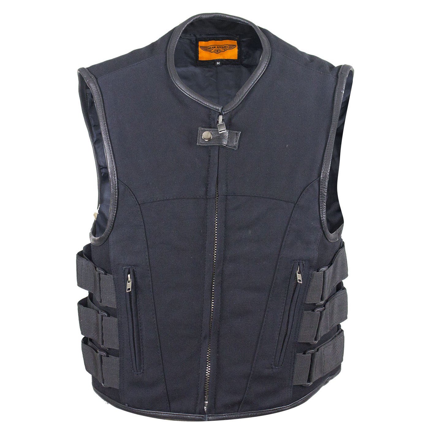 Mens Canvas Motorcycle Vest with Two Gun Pockets (XL, Black)