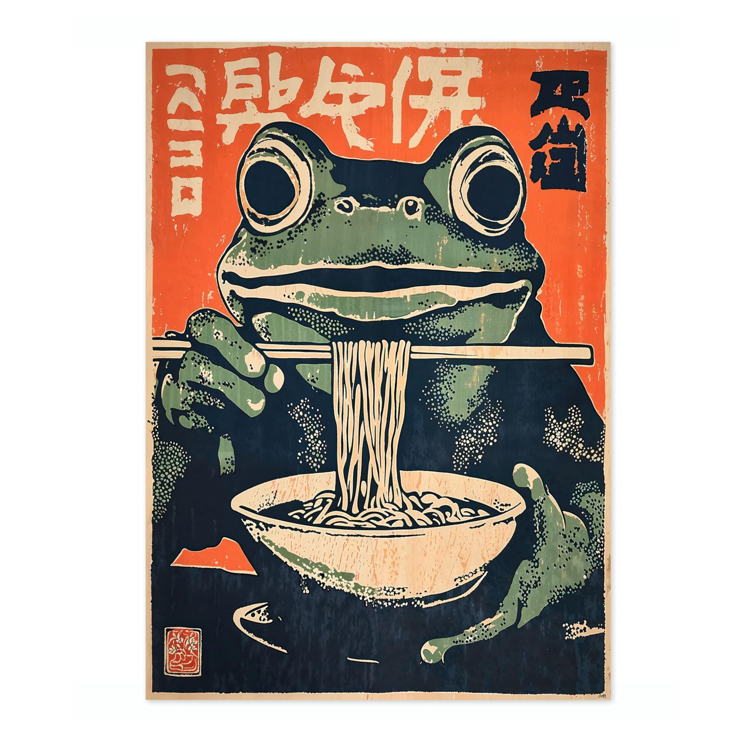 Ramen Frog Anime Woodblock Poster Print, Cartoon Manga Edo Aesthetic Wall Art Japanese Wall Art Bedroom Home Decor, A4 (Print Only) - 29.7x21cm โ image 1