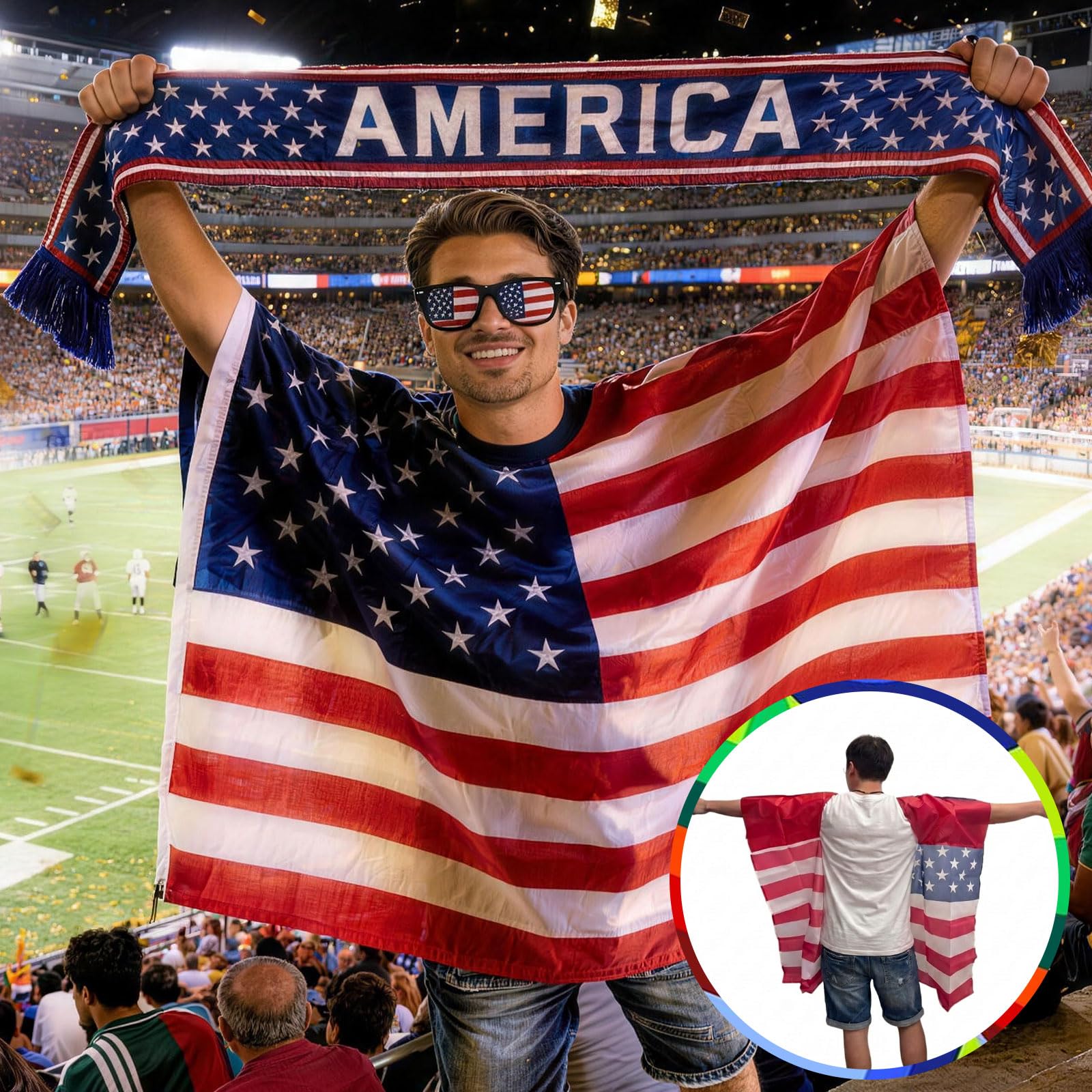 Soccer Fan Gear Set for 2026 World Tournament, USA Soccer Party Favors Kit with Flag,Scarf, Face Paint, Clapper, Horn&Glasses, American Supporter Accessories for Game Day, Sports Event, Boy Adult Gift - 4
