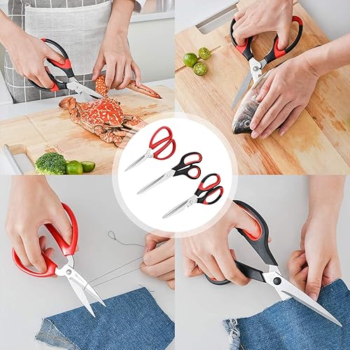 Miniatura 8 de Tijeras de cocina, tijeras de cocina, tijeras de oficina, paquete de 3 tijeras de alimentos, tijeras de cocina afiladas de acero inoxidable