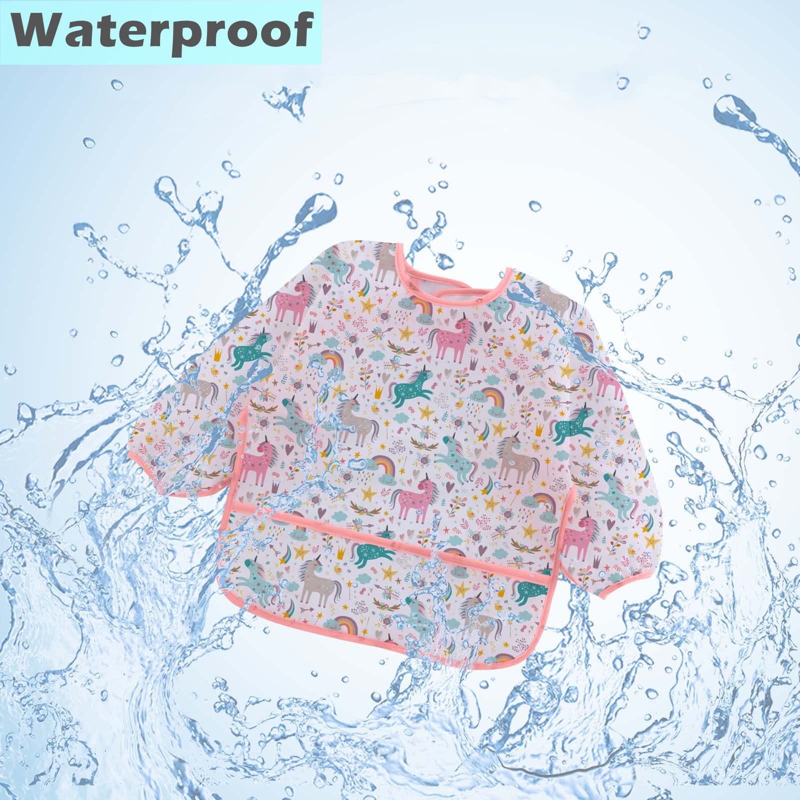 HaimoBurg 3 Pcs Waterproof Long Sleeves Baby Bibs Weaning Smock Bib 3-24 Months