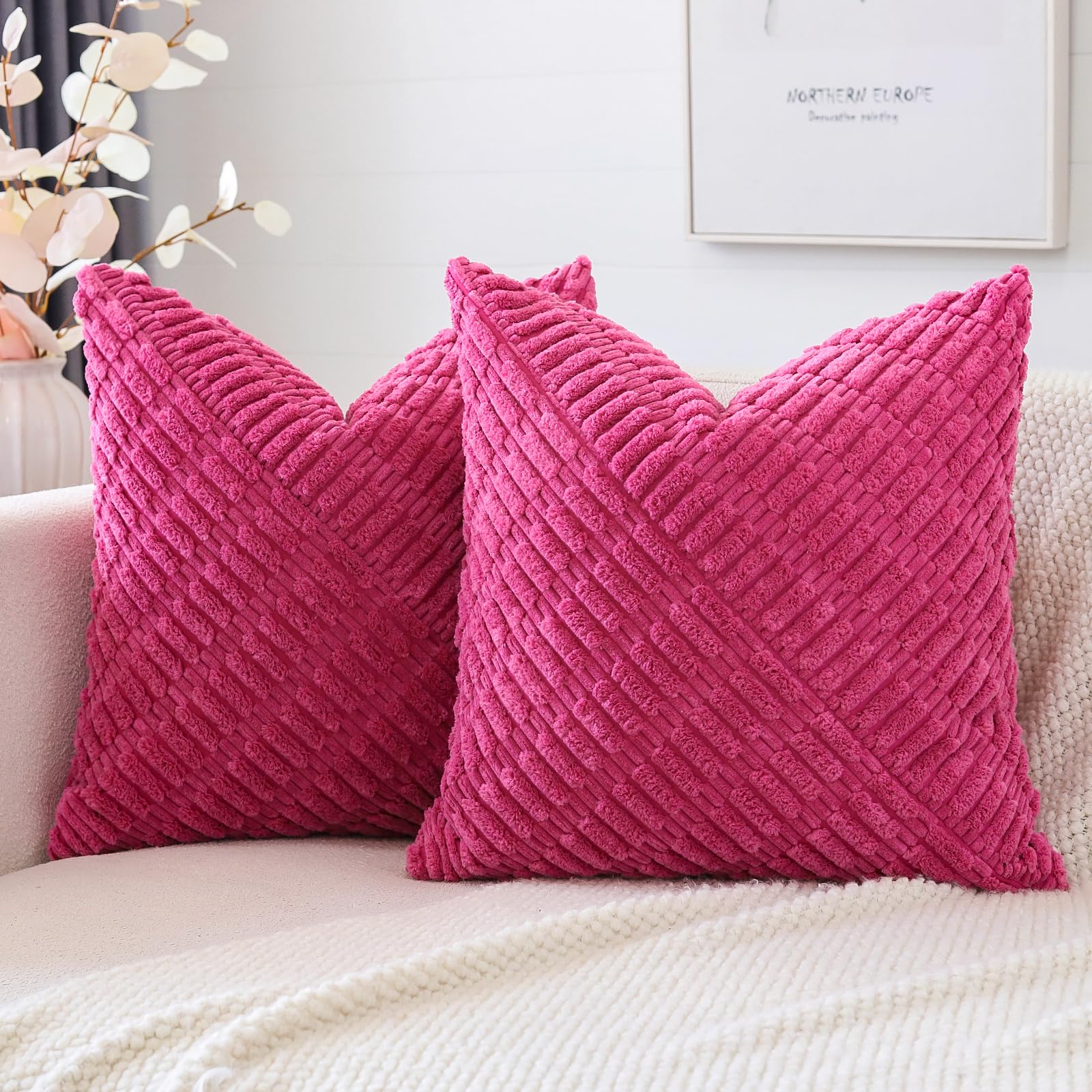 Set di 2 federe decorative in velluto a coste, morbide federe per divano, soggiorno, camera da letto, divano letto, 45x45 cm, rosa | Leroy Merlin
