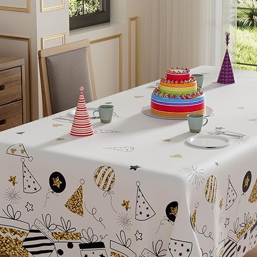 Miniatura 3 de XCHI Regalos de cumpleaños, con globos, fuegos artificiales, mantel rectangular lavable para mesa de comedor de interior y exterior, decoración de