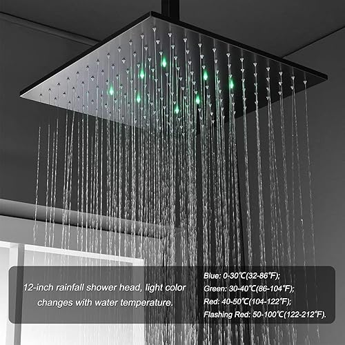 Miniatura 5 de Sistema de ducha termostático, juego de grifo de ducha de bronce aceitado con boquilla de bañera y cabezal de ducha de cuerpo completo LED montado