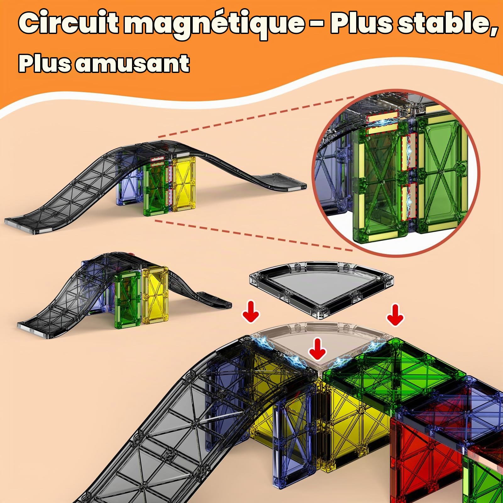 Construction Magnetique Routes Enfant, 40 Pièces Ville Tuiles Magnétiques avec Magnet Voiture, Jeux Blocs de Construction Aimant Jouets Educatif Cadeau pour Fille Garçon 3 4 5 6 7 8 Ans