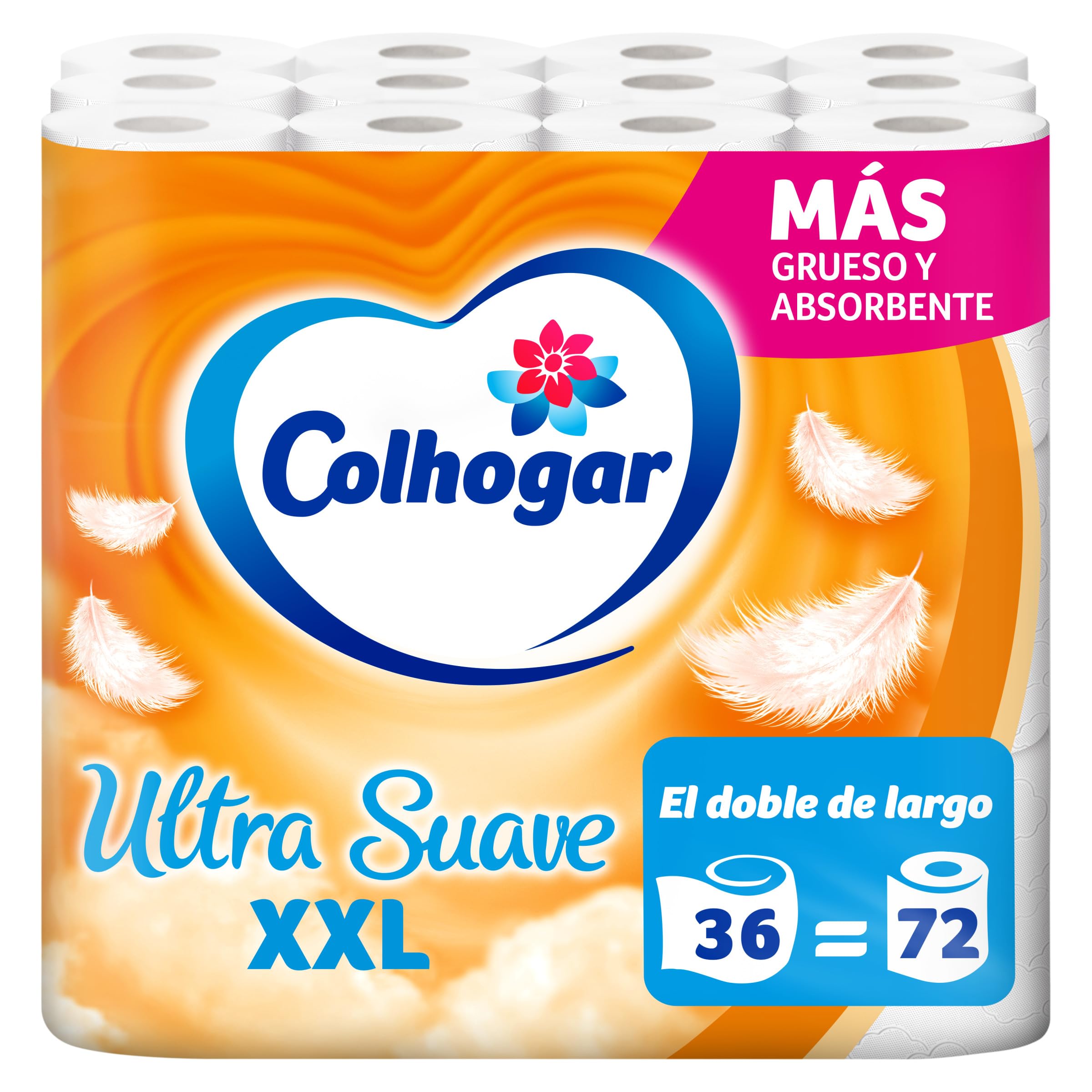 Colhogar Morbido XXL 5 x 12, carta igienica morbida, confezione da 60 rotoli extra grandi, carta da bagno a 2 strati, senza profumo, bianco