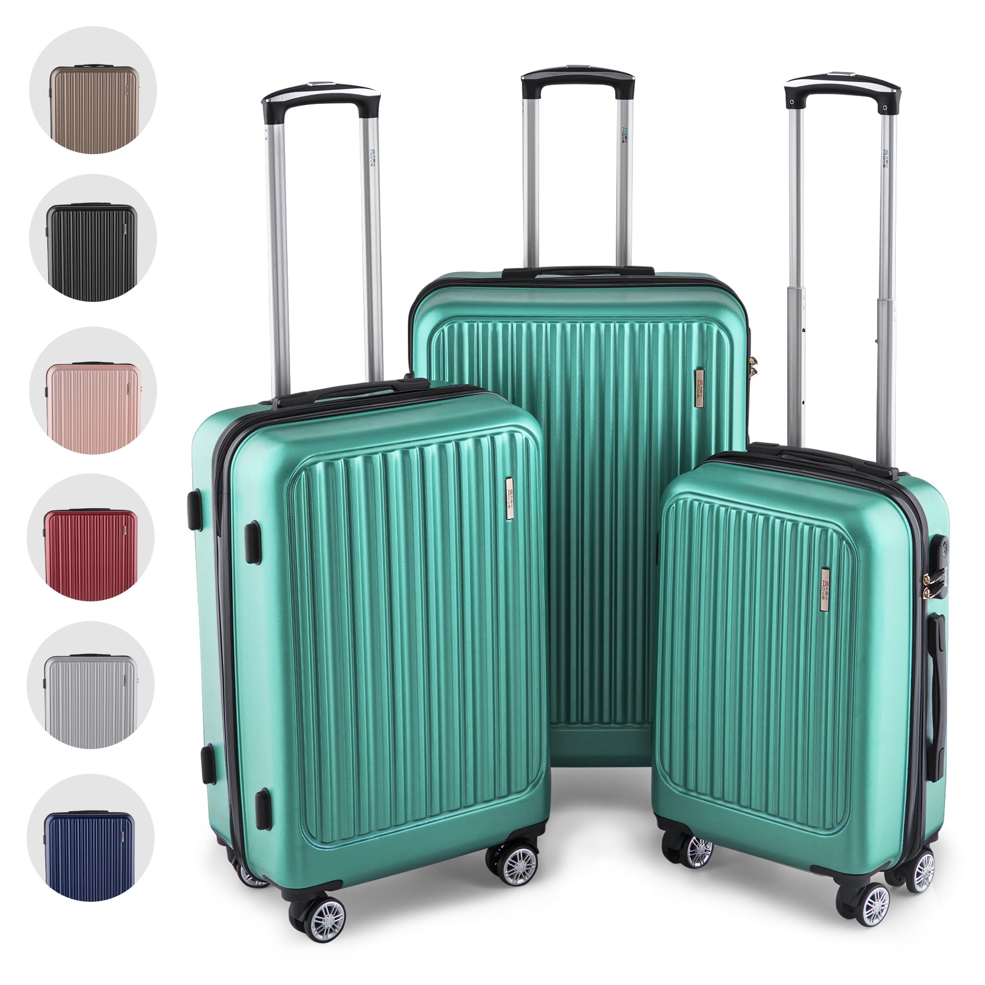 ABS Hartschalenkoffer - Ergonomisch & Sicher - Kleiner Trolley Koffer mit 360° Rädern, Zahlen Schloss - Rollkoffer, Reisekoffer Klein (Silver Green, 54cm)