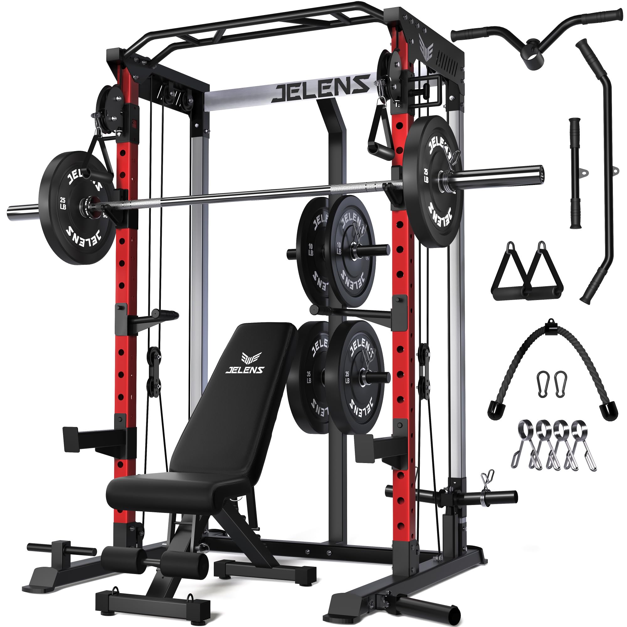 JELENS C21 Power Cage, 2000LBS Multi-Function Power Rack with Independent Dual Pulley System, All-in-One Squat Rack for Cable Crossover, Home Gym Workout Machine