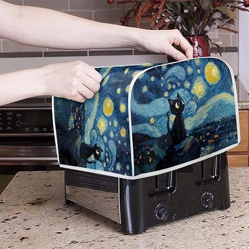 Miniatura 47 de Funda para horno con estampado de galaxia, protector de máquina de pan de cocina, cubierta para tostadora de 2 rebanadas de gato lunar para el Gato