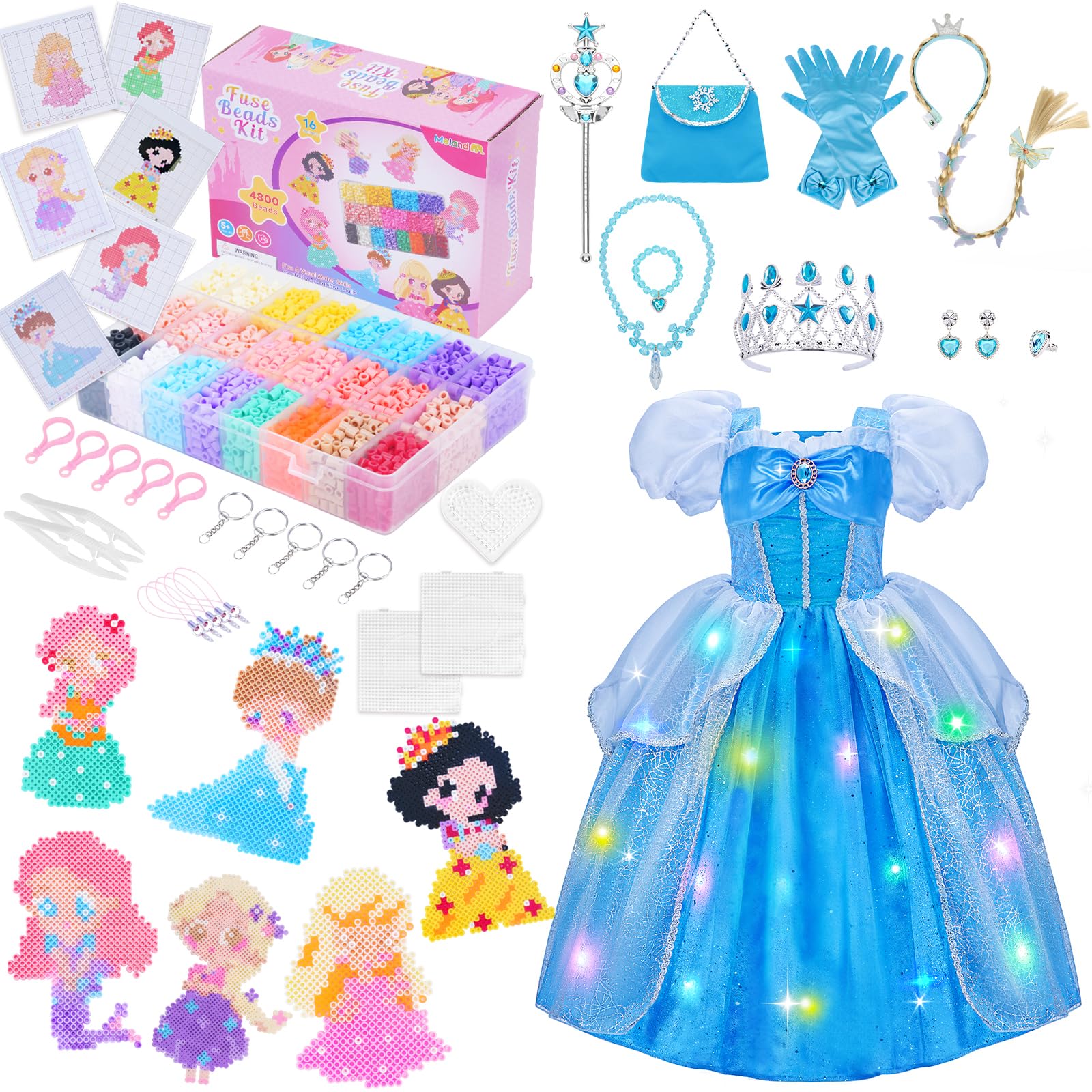 Meland Light up Princess Dress with Princess Themed Fuse Beads Kit