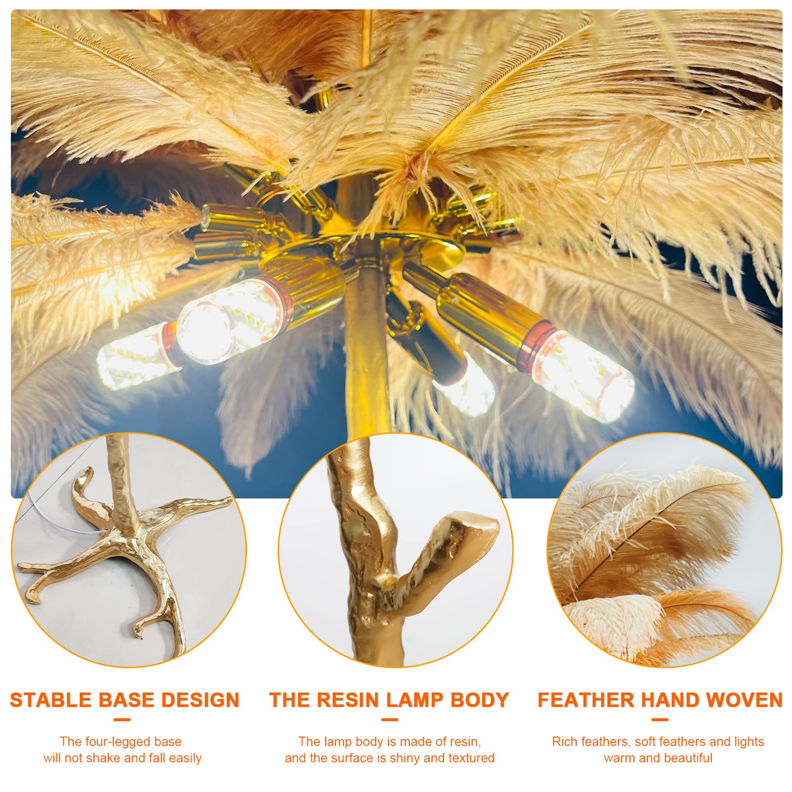 Stehlampe mit Federn, Moderne Feder Stehleuchte, LED Dimmbar Eck Stehlampen, Leseleuchte Bodenlampe, Standleuchte für Wohnzimmer und Schlafzimmer (170cm, Braun)
