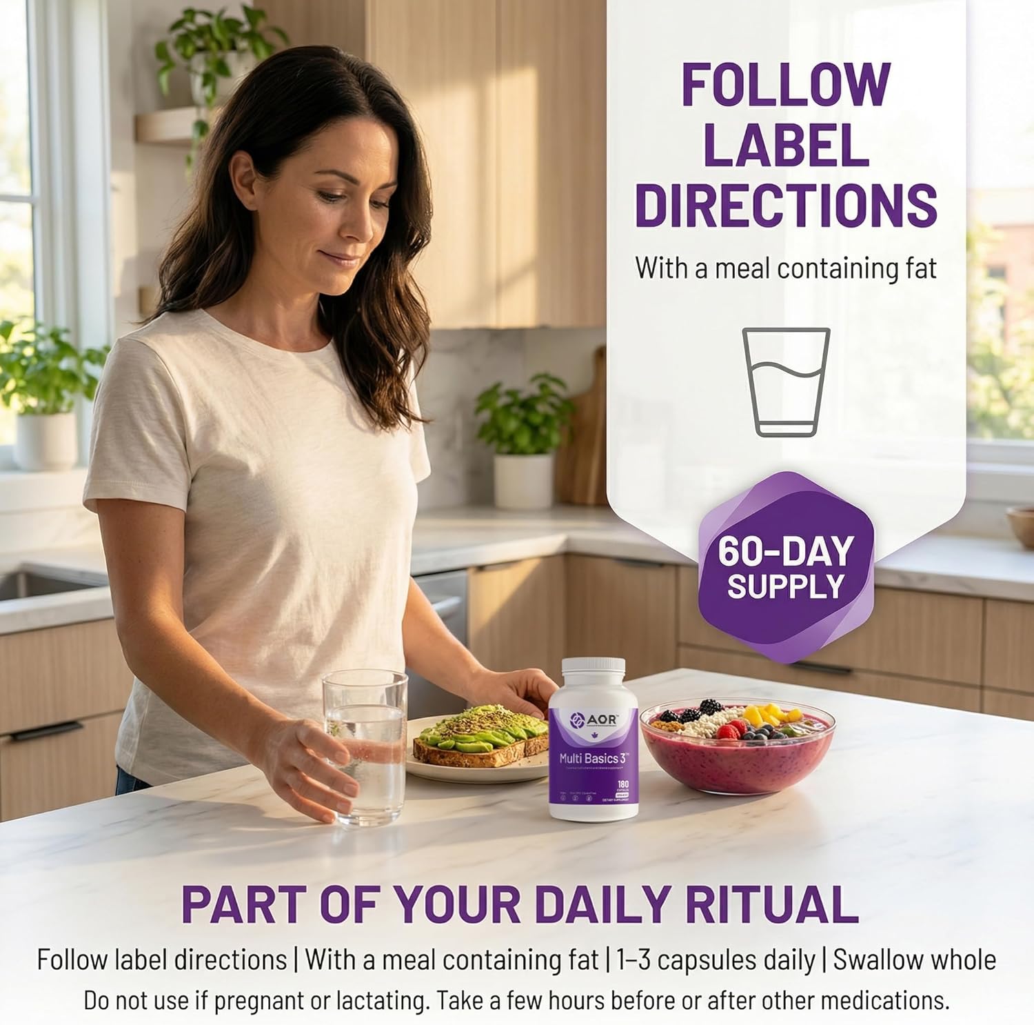 AOR Multi Basics 3: 180 Vegan Capsules, 60-Day Supply, Comprehensive Daily Multivitamin & Mineral for Optimal Health and Vitality