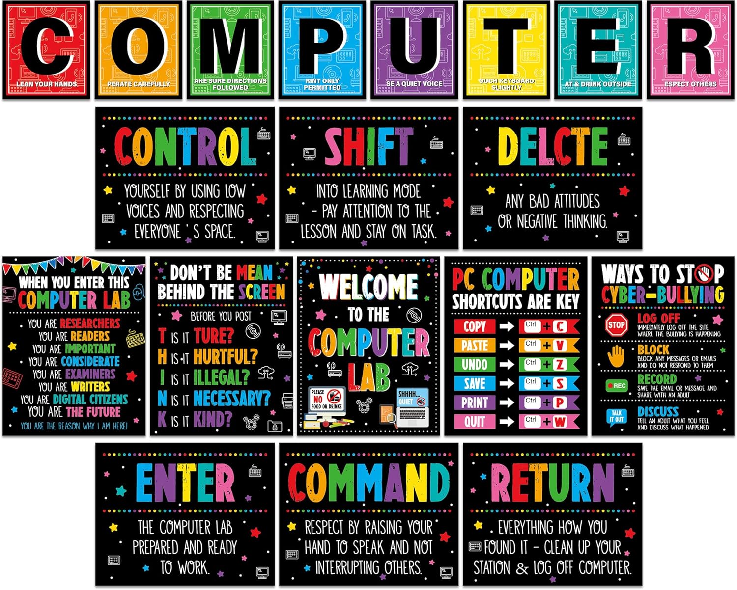 Amazon.com: 19pcs Computer Lab Poster Computer Science Posters for ...