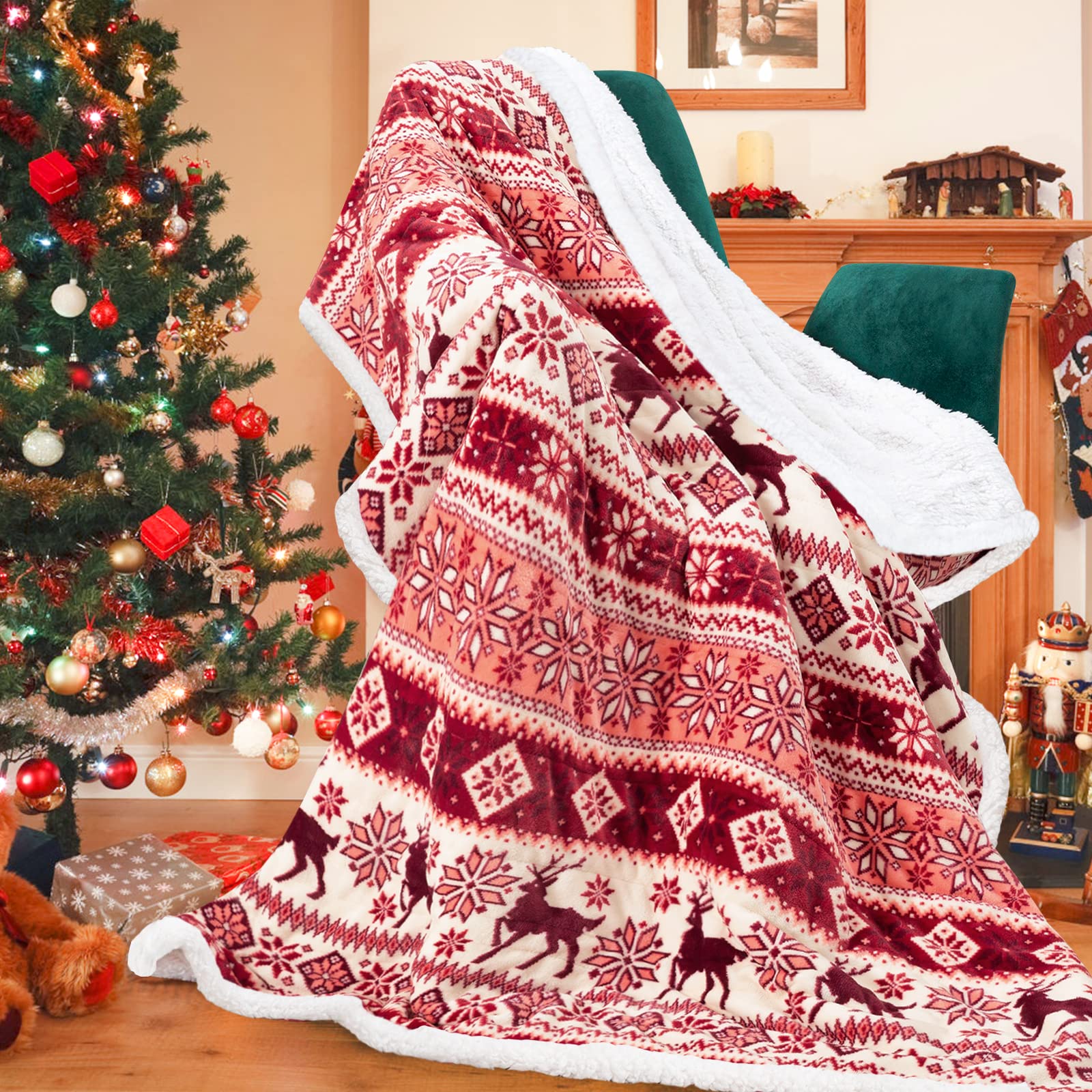 inhand Sherpa Christmas Throw Blanket for Adults, Fleece Flannel Holiday  Blankets and Throws, Cozy Warm Fuzzy Fluffy Soft Throw Blankets for Couch  Bed, Gifts for Women Men u0026 Kids(51 x 63, Red) :