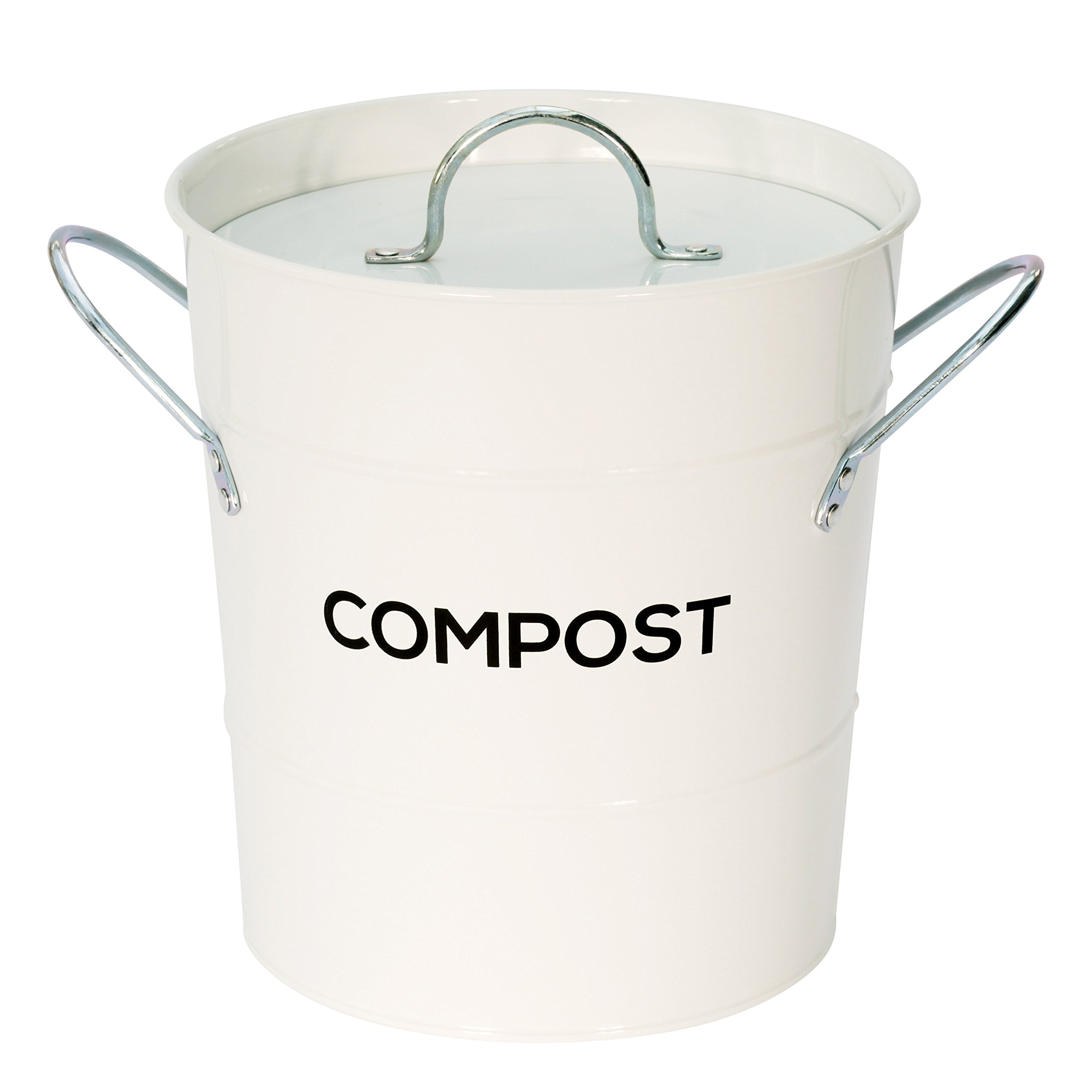 The Caddy Company Compost Pail - White - 3.5L Metal Kitchen Compost Bin with Removable Inner Bucket