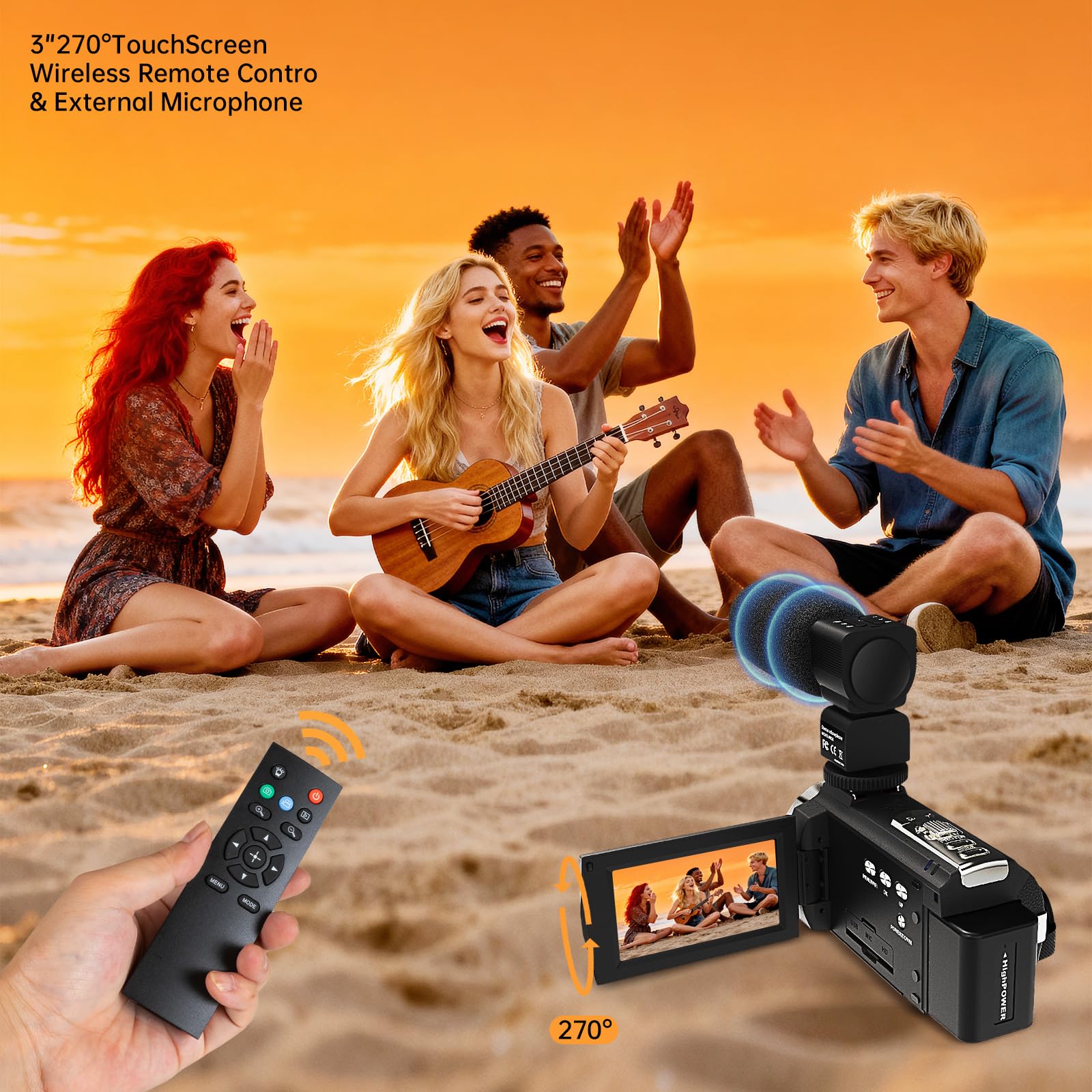 Videocamera 4K60FPS 48MP Vlogging Camera per YouTube Touch Screen da 3 pollici Zoom digitale 16X WiFi IR visione notturna con 2 batterie Microfono stereo esterno, telecomando, paraluce, stabilizzatore