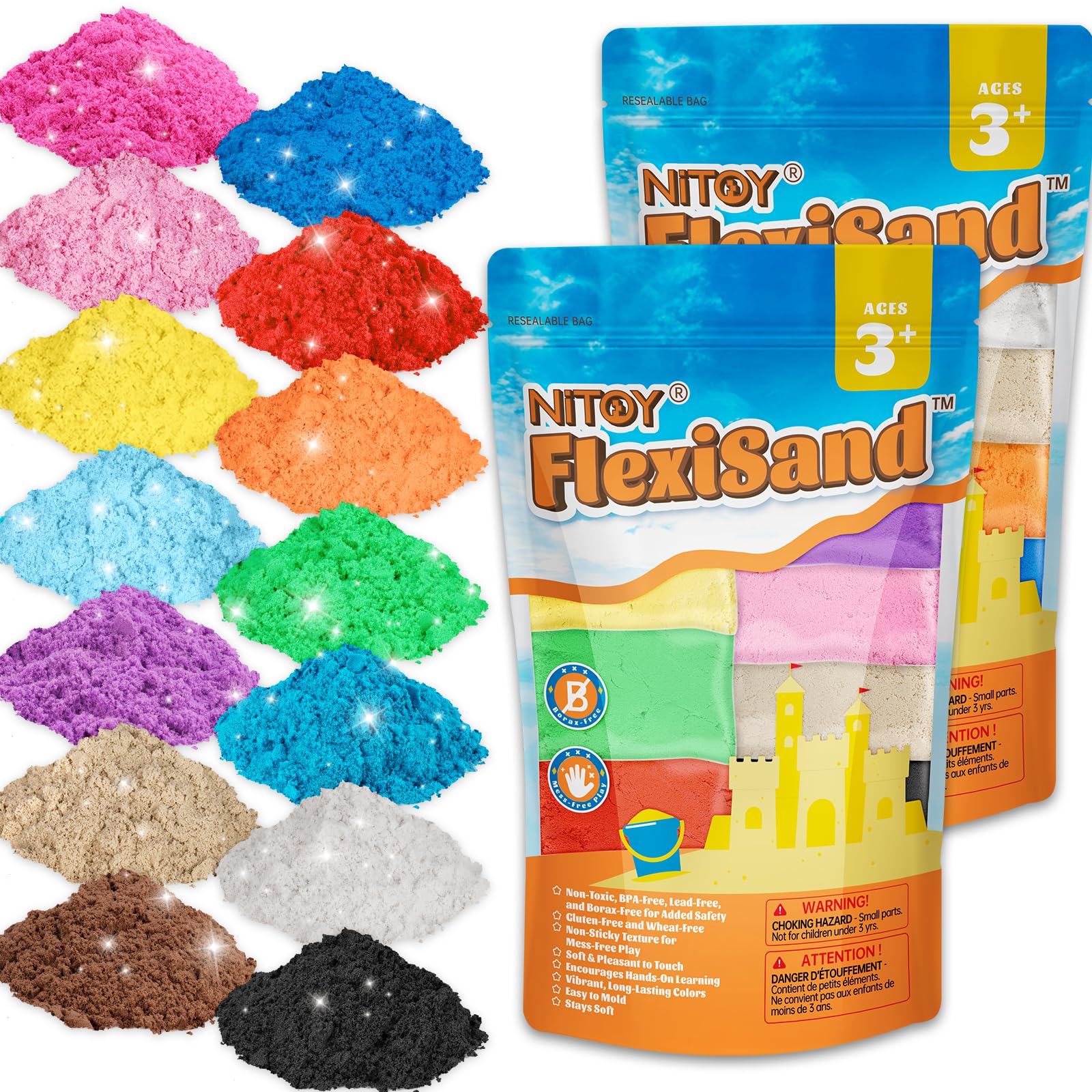 NiToy FlexiSand 14 Colors Moldable Sensory Sand Set, 1.4kg Play Sand