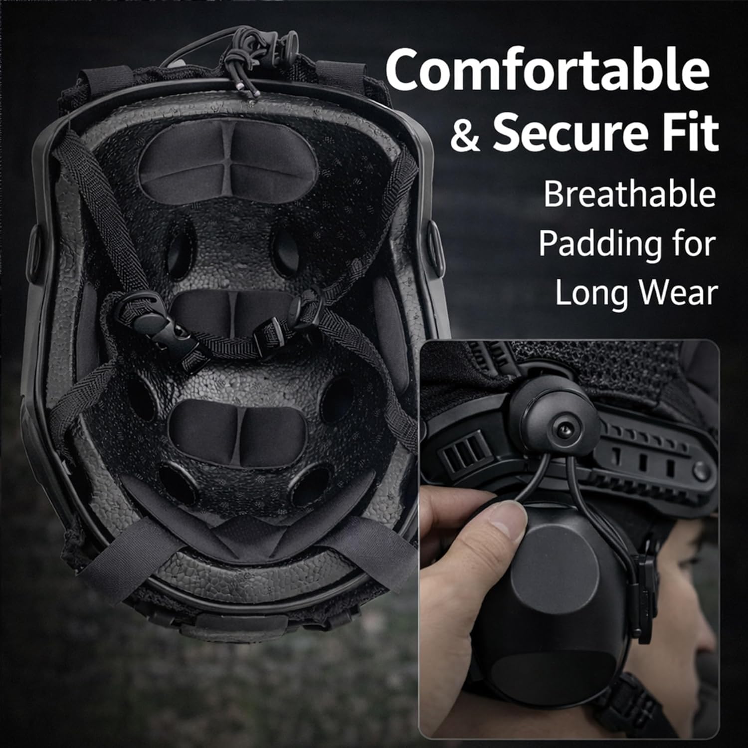 Fast Helmet with Rail-Mounted Ear Covers,Hook & Loop Panel,Outdoor Training Costume Accessory, Durable Lightweight Gear