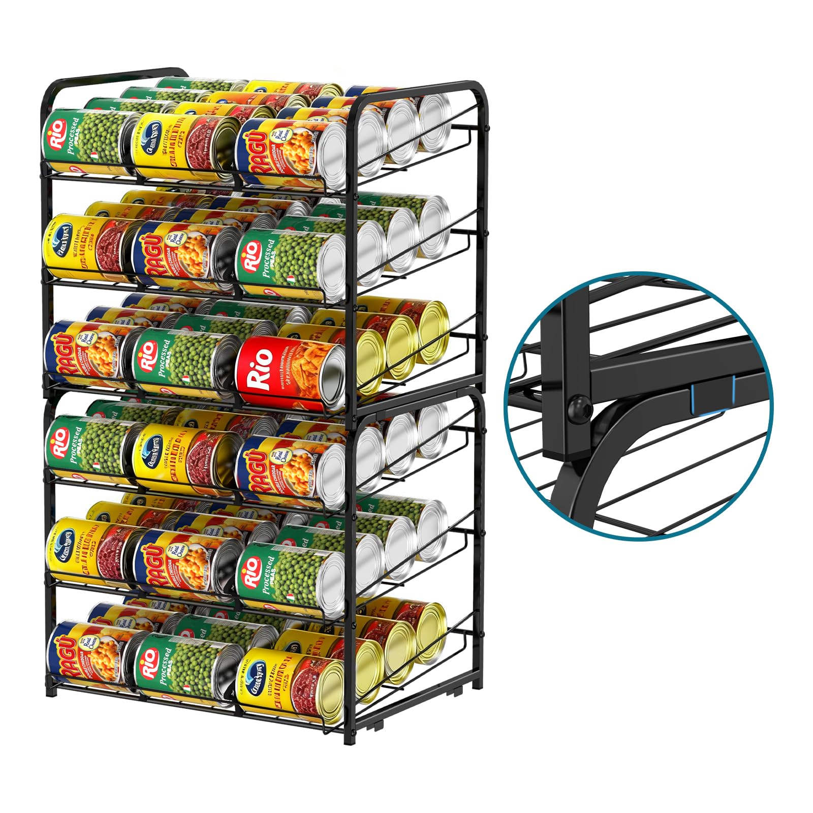 Mutool Porta-lattine a 3 livelli, impilabile, organizer per alimenti da cucina, per piano di lavoro, dispensa e stoccaggio, nero