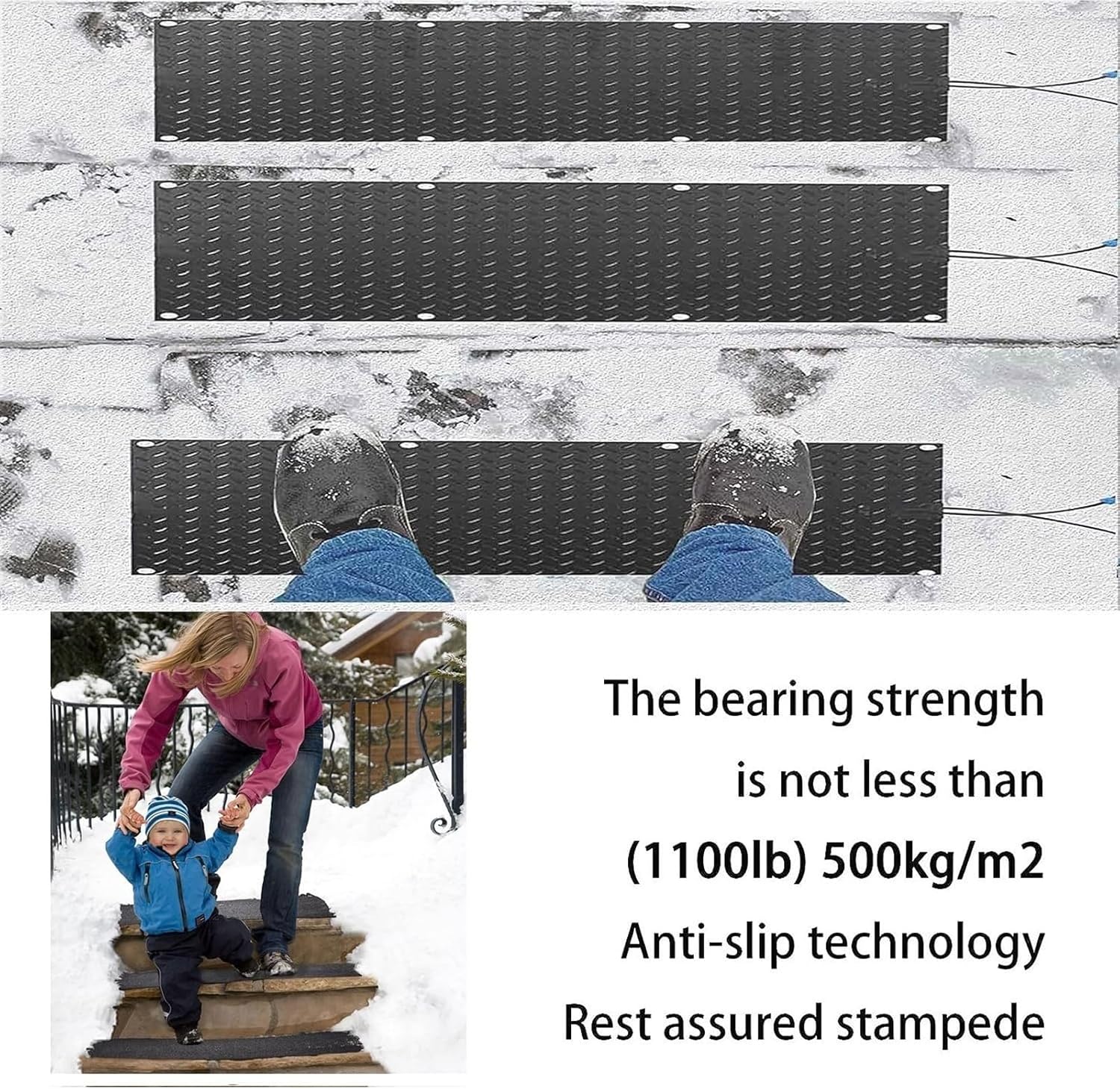 Snow Melting Mats for Entrances,Roof Snow De-Icing Kit Heated Outdoor Mats for Stairs Non-Slip Snow Melting Mats w/Power Cord for Winter Snow Removal