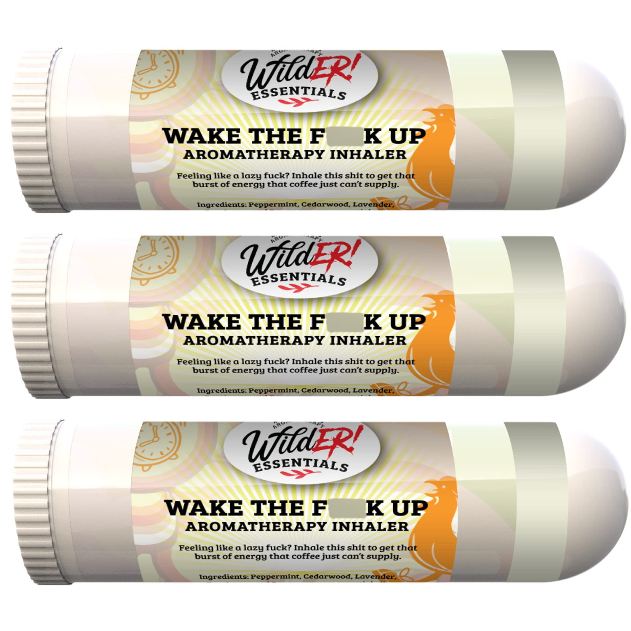 Wilder Essentials 3 Pack of Wake The f Up Aromatherapy Nasal Inhalers Made with Premium Grade Essential Oils to Help Keep You Awake and Energized