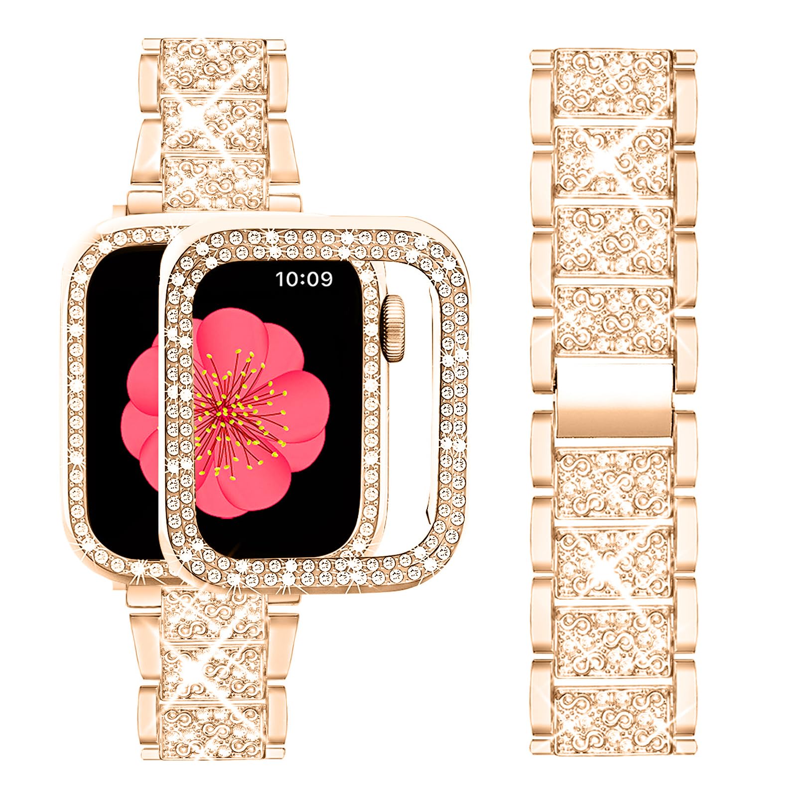 SUPOIX Compatible with Apple Watch Band 40mm + Case, Women Jewelry Bling Diamond Metal Bands & 2 Pack Protective Cover Cases for iWatch Series 6/5/4(