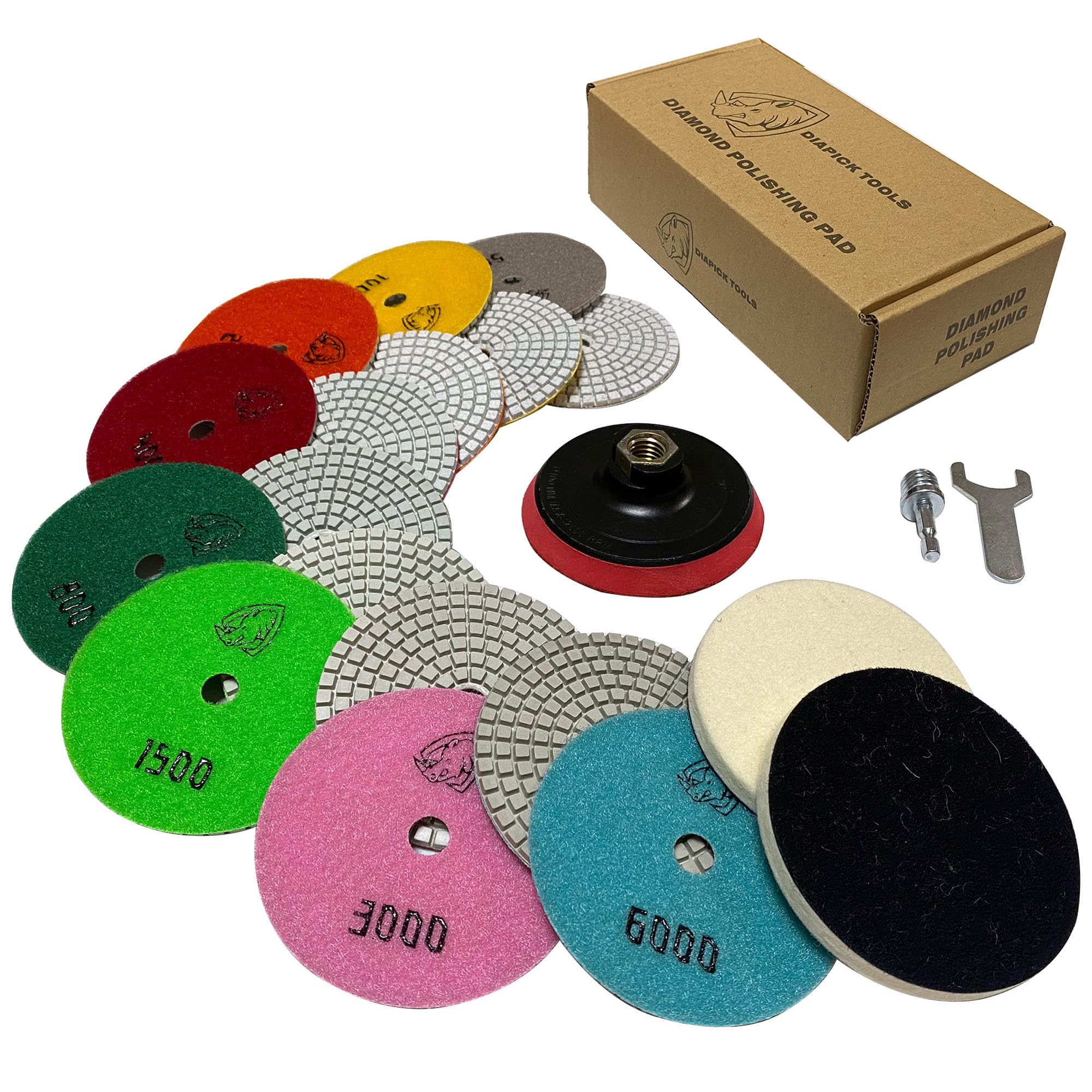DIAPICK TOOLS Diamond Polishing Pads 4 Inch Wet Dry Set 13 Pieces for Concrete Marble Quartz Stone Countertop Granite Polishing and Sanding disc