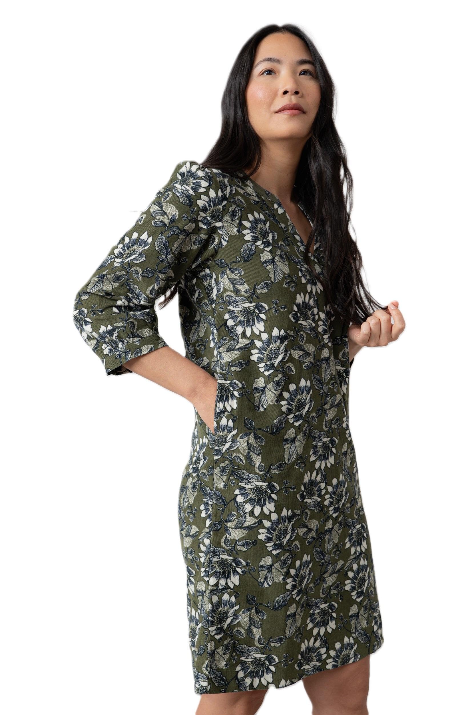 Lily & Me Women's Moss Harvest Cotton Pincord Shift Dress - Size 14