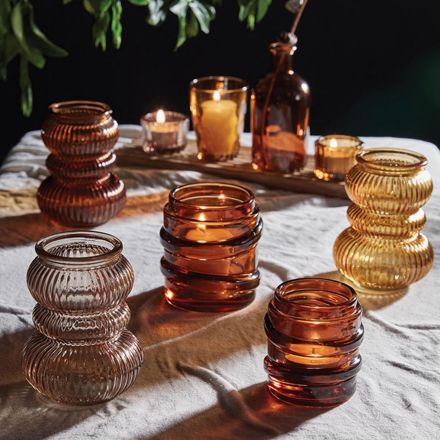 47th & Main Retro Votive Candle Holders Bubble Shaped Glass Candleholder, Set of 3, Multicolored