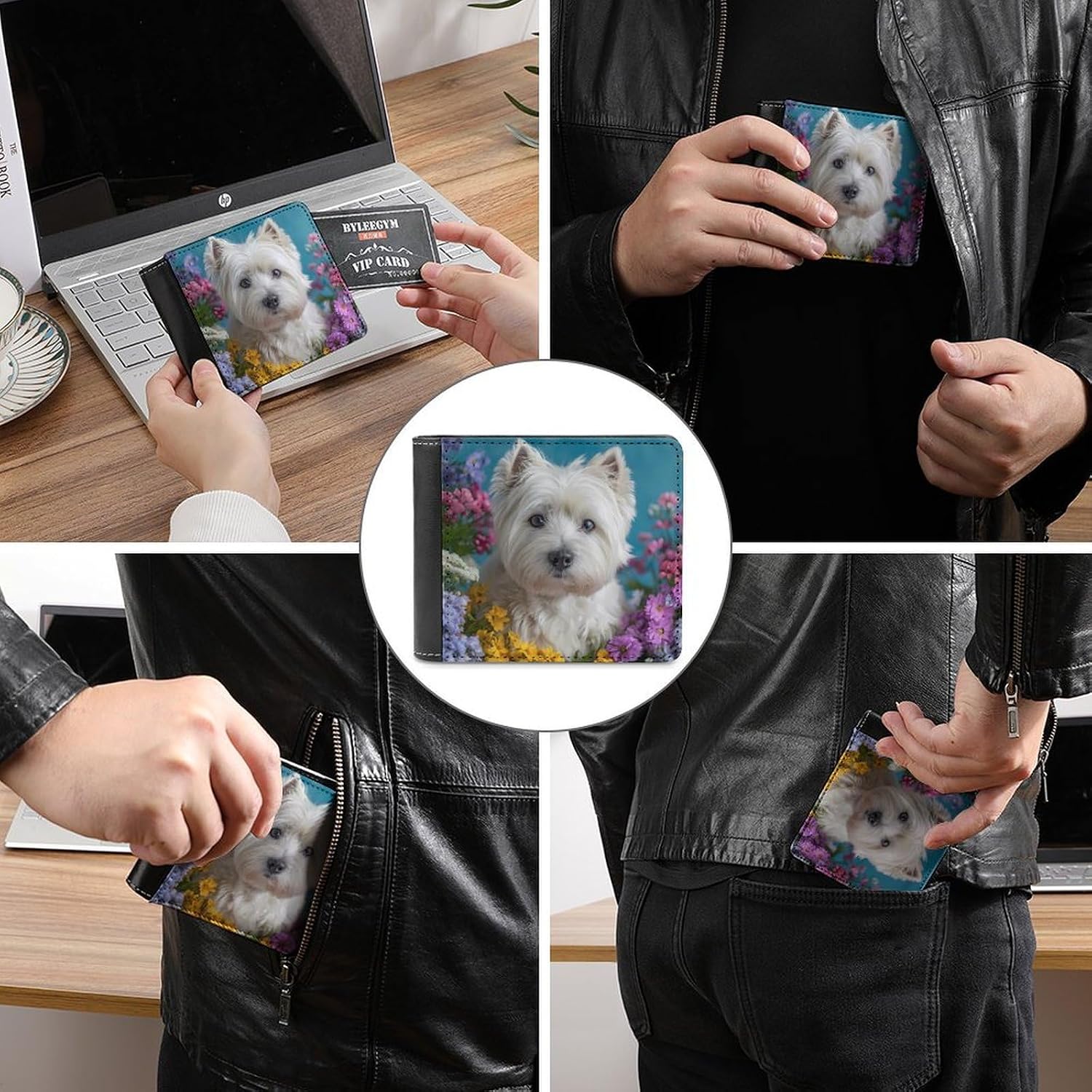 West Highland Terrier in Flowers Novelty Wallet Soft Slim Front Pocket Bifold Purse with ID Credit Card Holder