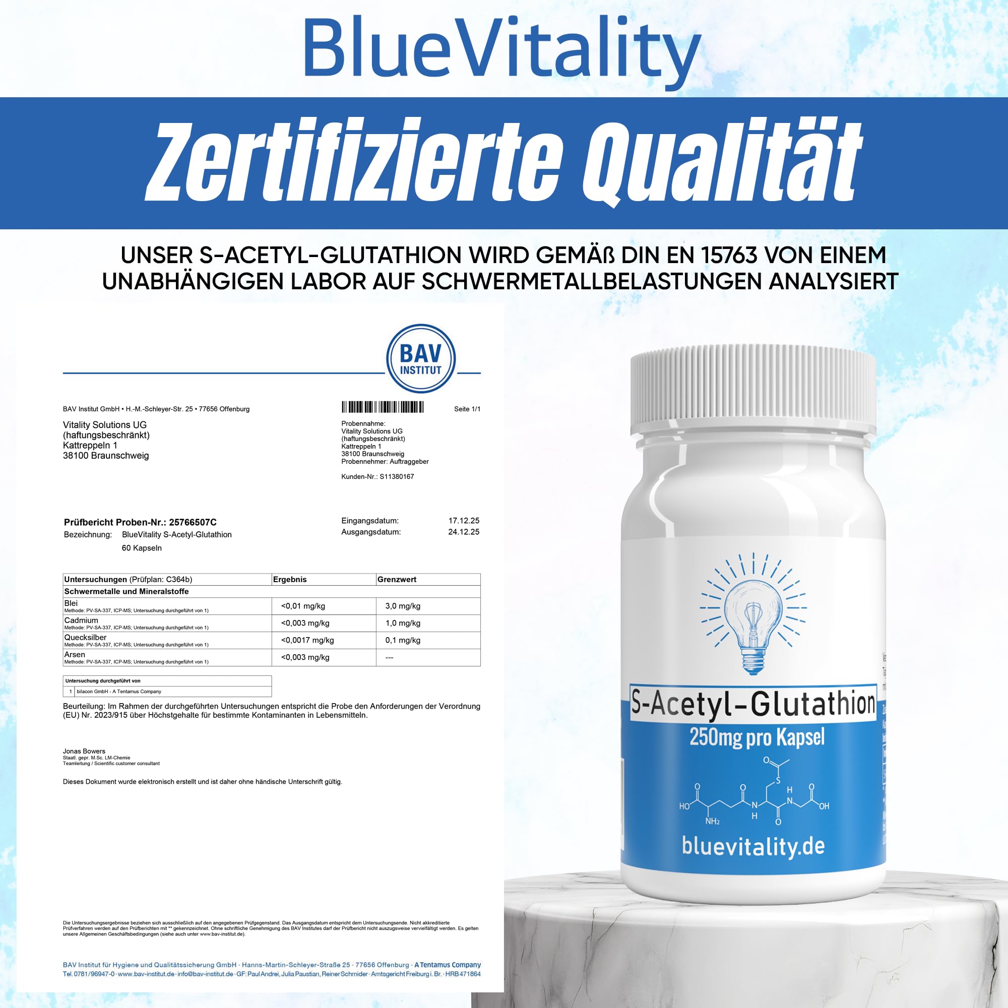 S-Acetyl Glutathion | 250mg pro Kapsel | 60 Kapseln | hochdosiert & stabilisiert | Hohe Bioverfügbarkeit | vegan & laborgeprüft