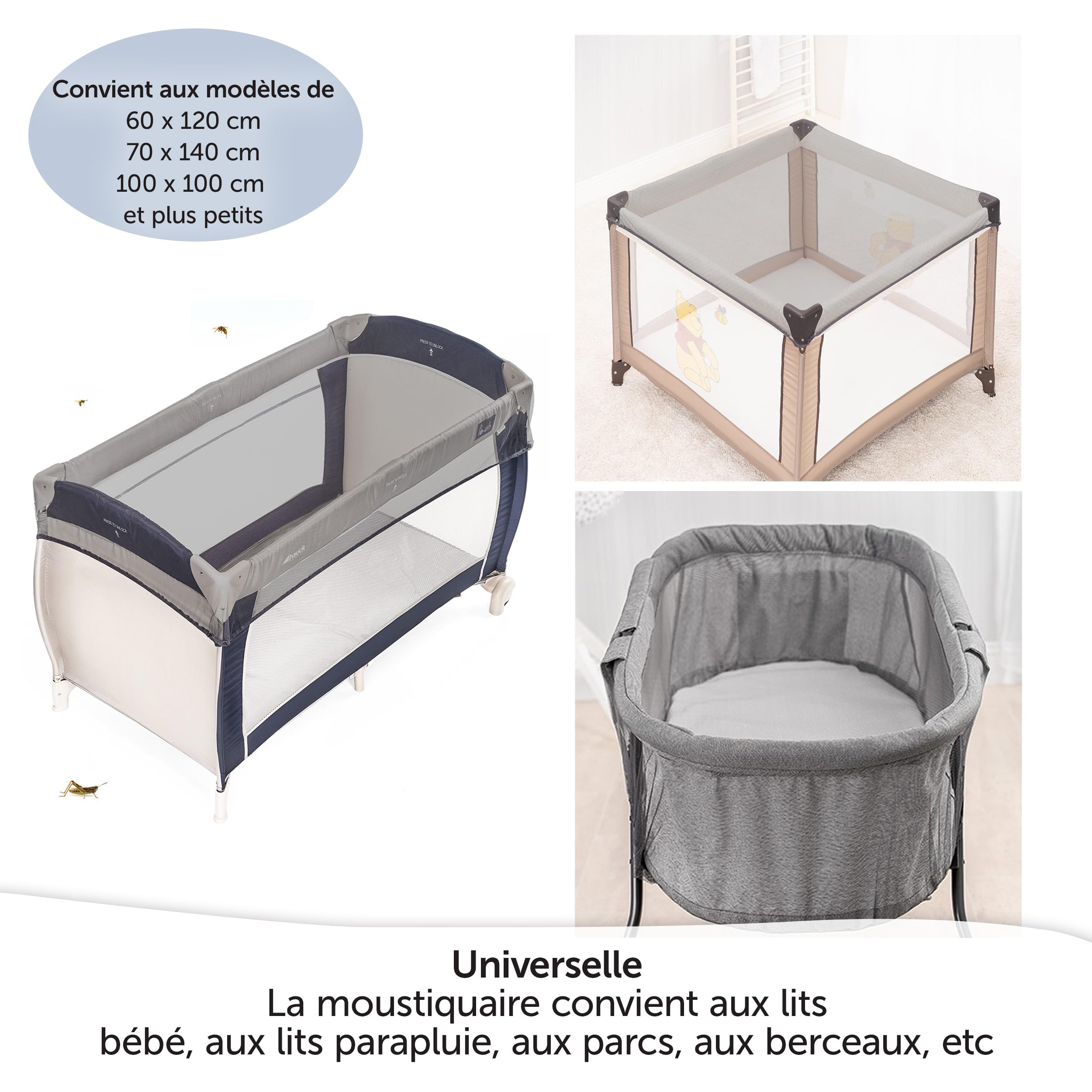 Zamboo Zamboo Mosquito Net for Baby Bed, Anti-Mosquito Net for Umbrella, Co-Bed, Cot and Playpen – Universal, Fine Mesh, Resistant and Washable – Grey in use