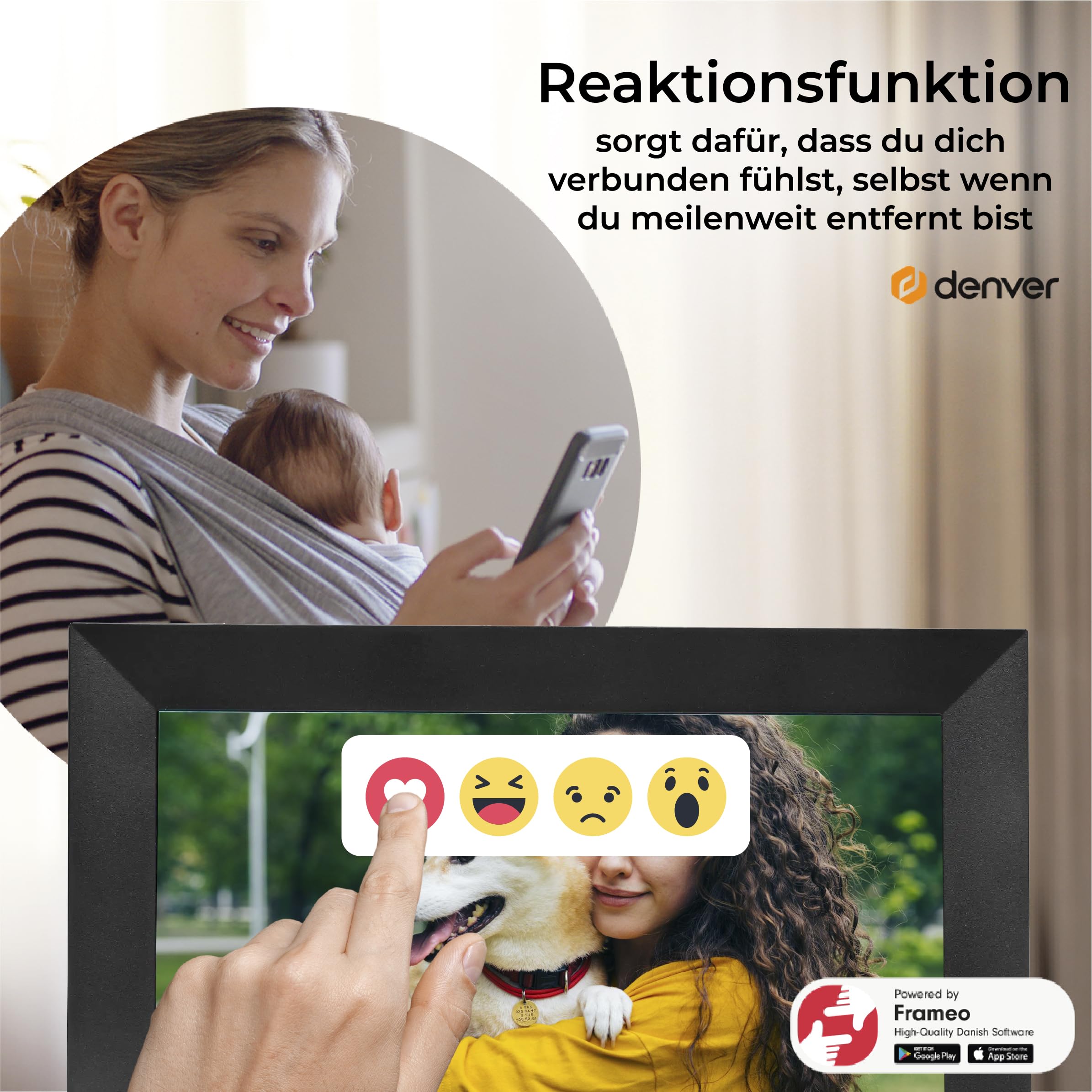 Denver PFF-1024BLACK Digitaler Bilderrahmen 25,7 cm (10,1 Zoll) mit Wi-Fi, Timer, Foto-Software zum Versenden von Fotos von der mobilen App auf den Rahmen (Schwarz, 10.1 Zoll)